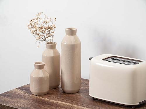 Miniatura 3 de Labcosi - Florero para decoración de sala de estar, jarrón de cerámica para decoración de granja, jarrones marfil para decoración del hogar,