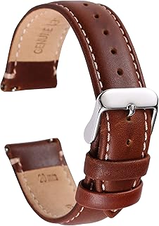 Quick Release Genuine Leather Watch Straps - Replacement Wrist Strap For Men Women - 14mm 16mm 17mm 18mm 19mm 20mm 21mm 22mm 23mm 24mm Two-Piece Unisex Bands (22mm, Brown/Silver/White)