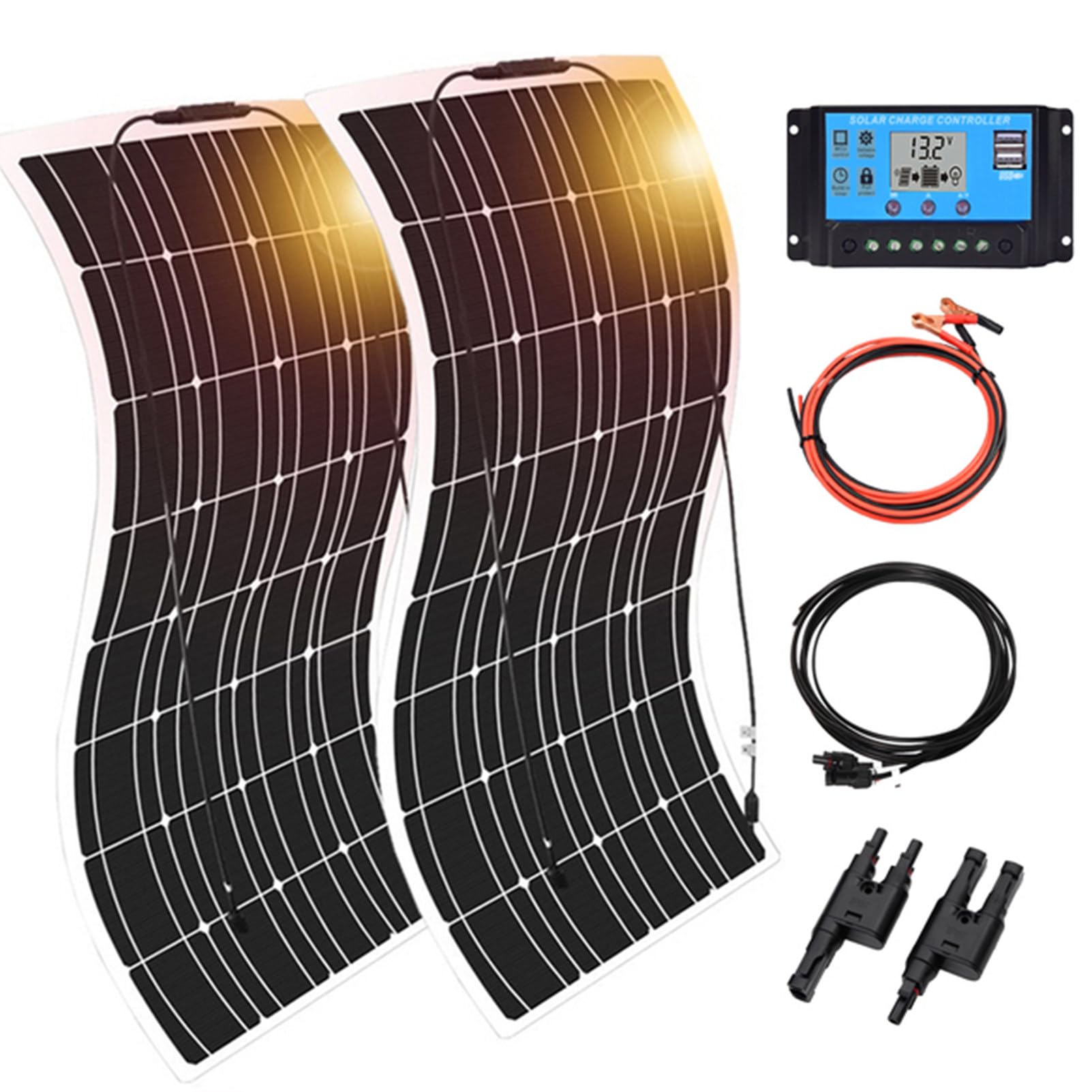 SXYKXYDL 800w Solar Panel Kit, 400w Flexible Monocrystalline Solar Panel Kit Solar Panel + 60A Solar Controller for Home, Caravan, Boat.,Two
