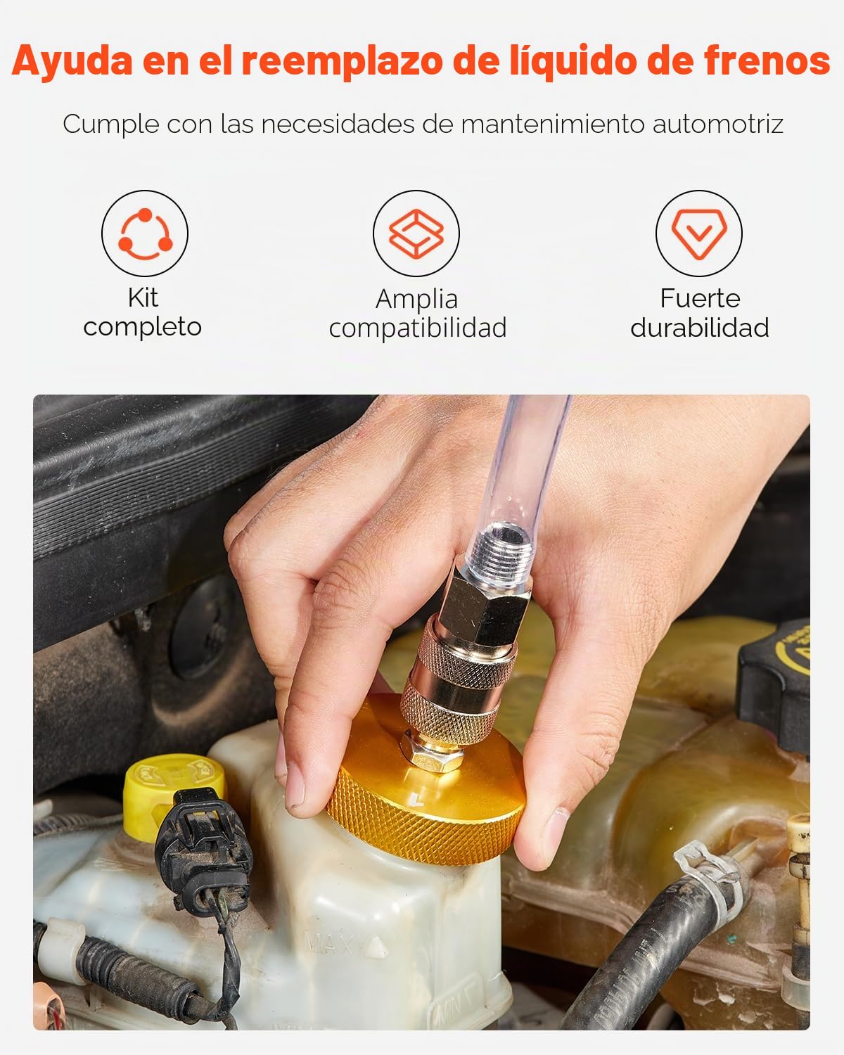 VEVOR Kit de Purga de Frenos Maestro, 17 uds, Juego de Adaptadores de Purga de Frenos Profesional con Kit Completo y Manija, Apto para la Mayoría de Vehículos Nuevos y Viejos, 360 x 310 x 90 mm
