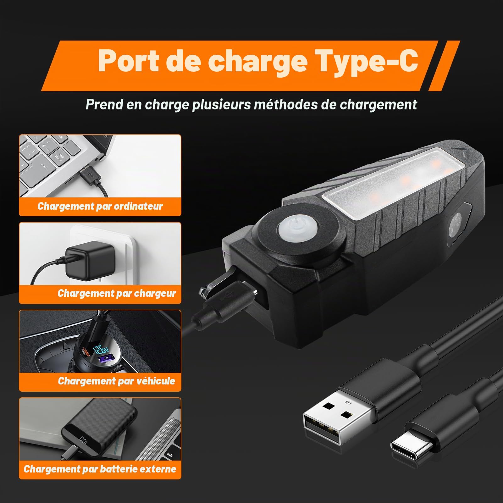 Clignotants pour vélo avec projecteur 5 modes Rechargeables par USB Feu arrière pour vélo Télécommande Étanche Clignotants séparés pour vélo Avant et arrière pour une conduite en toute sécurité - 4PCS