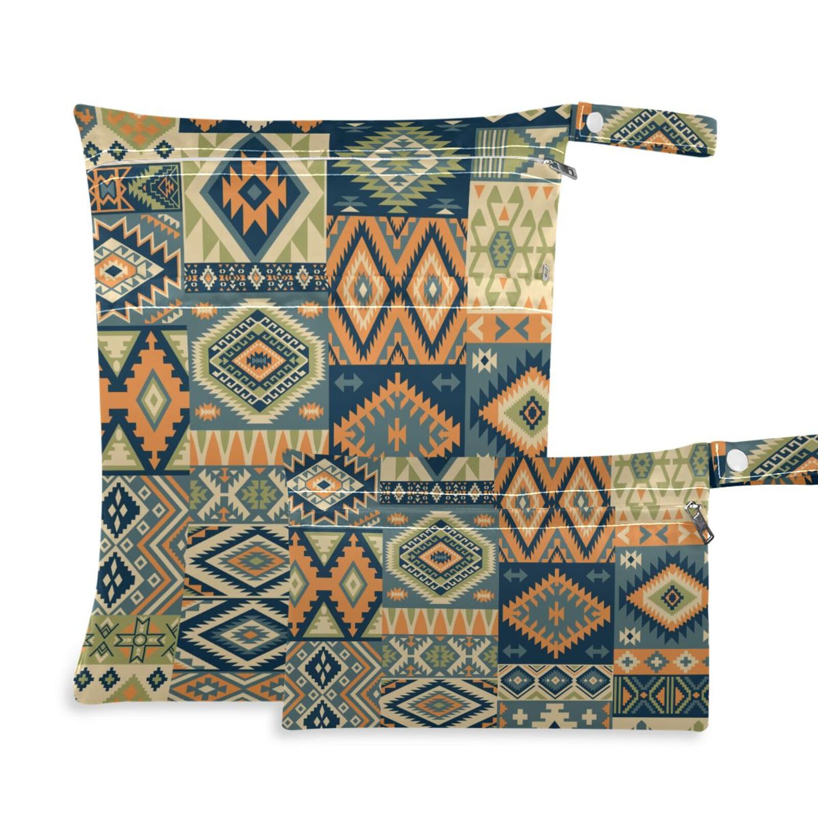 susiyo 2 Pcs Wet Dry Bag Native Tribal Waterproof Reusable Baby Cloth Diaper Wet Bags with 2 Zipper Pockets for Breast Pump Parts Travel Beach Pool Gym Yoga Swimsuits Wet Clothes