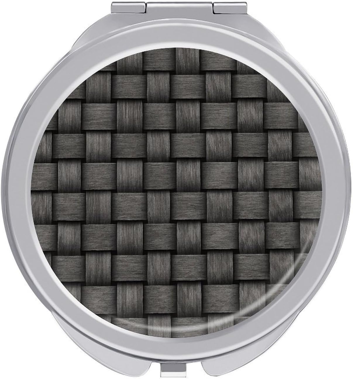 Basket-Weave Pattern Rustic Cottage Compact Handheld Round Foldable Portable Travel Makeup Mini Mirror for Women Girls Purse Pocket