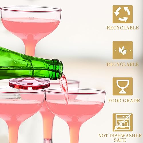 Miniatura 4 de Zopeal 50 copas de champán de 5 onzas irrompibles de plástico Martini desechables, copas de vino apilables con tallo de champán, copas inastillables