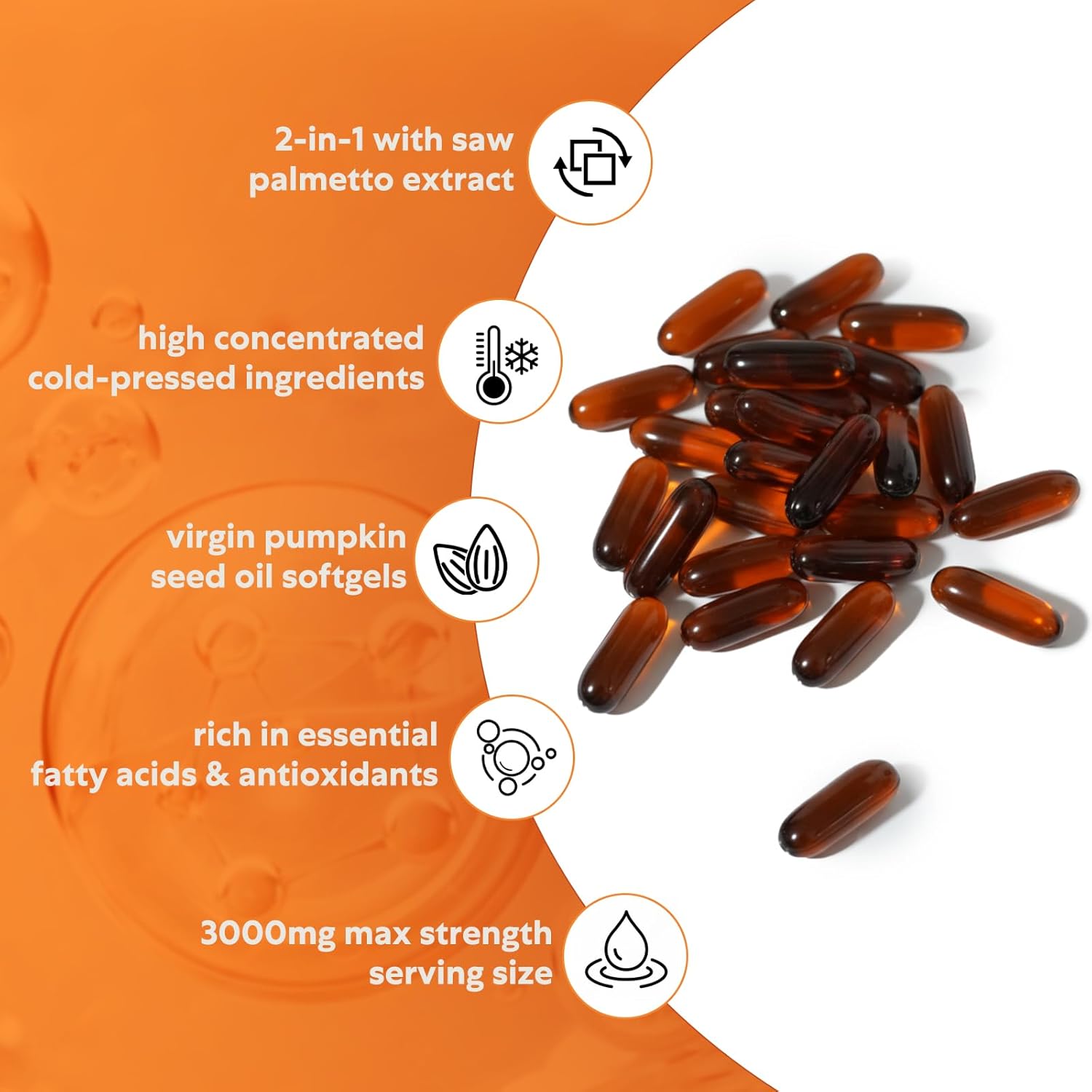 Pumpkin Seed Oil Capsules with Saw Palmetto 300 Softgels | 2-in-1 Formula 3000mg | Cold Pressed Pure Virgin Oil for Hair, Prostate & Bladder Health | Immune Support, Urinary Wellness | Vegan, Non-GMO - Image 3