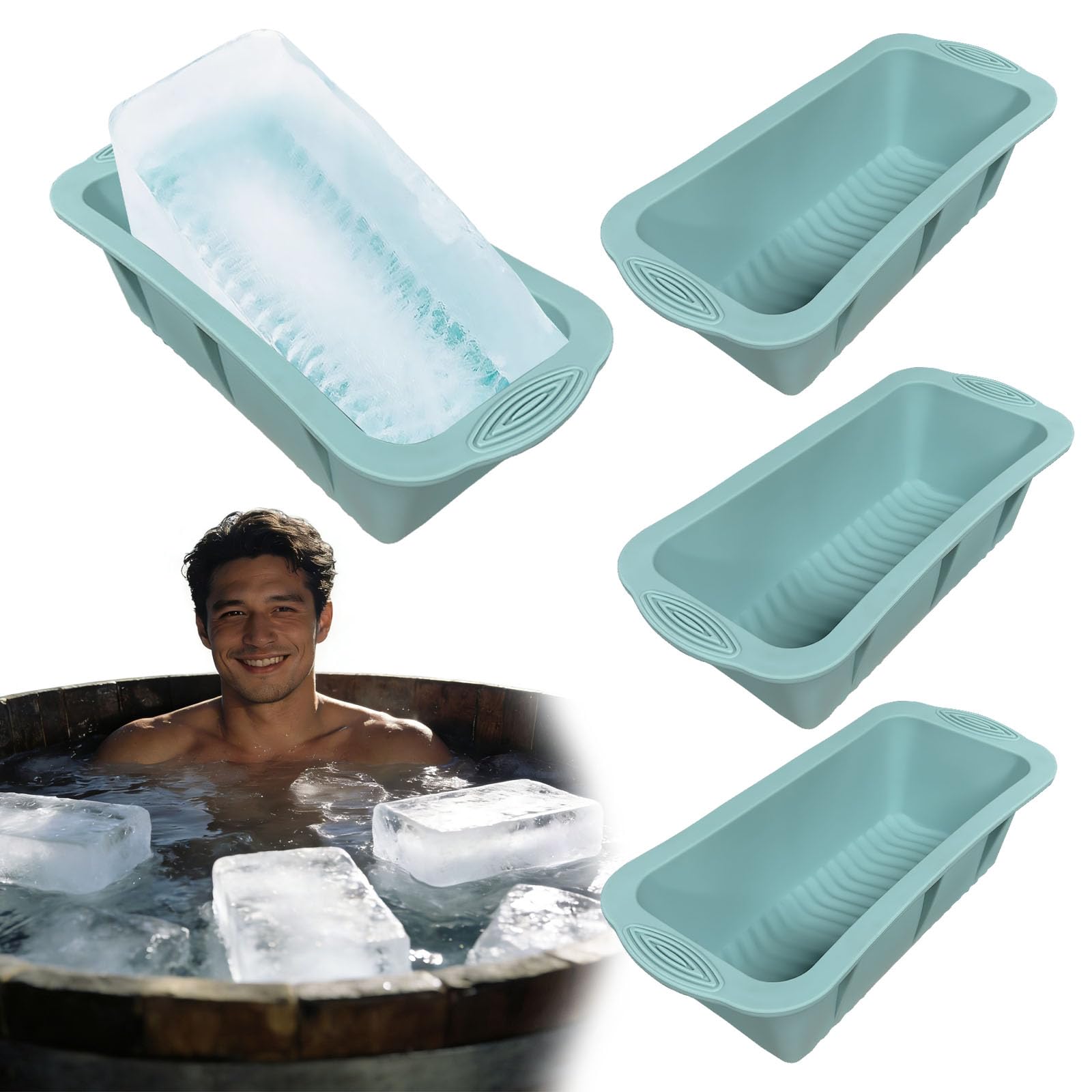 QQdou Large Ice Cube Tray, 4 Pcs Silicone Ice Cube Moulds, Big Square Ice Bath Cubes, Easy-Release Reusable Giant Trays Making, for Freezer Containers Ice Bath Cold Plunge Tub(Nordic Blue)