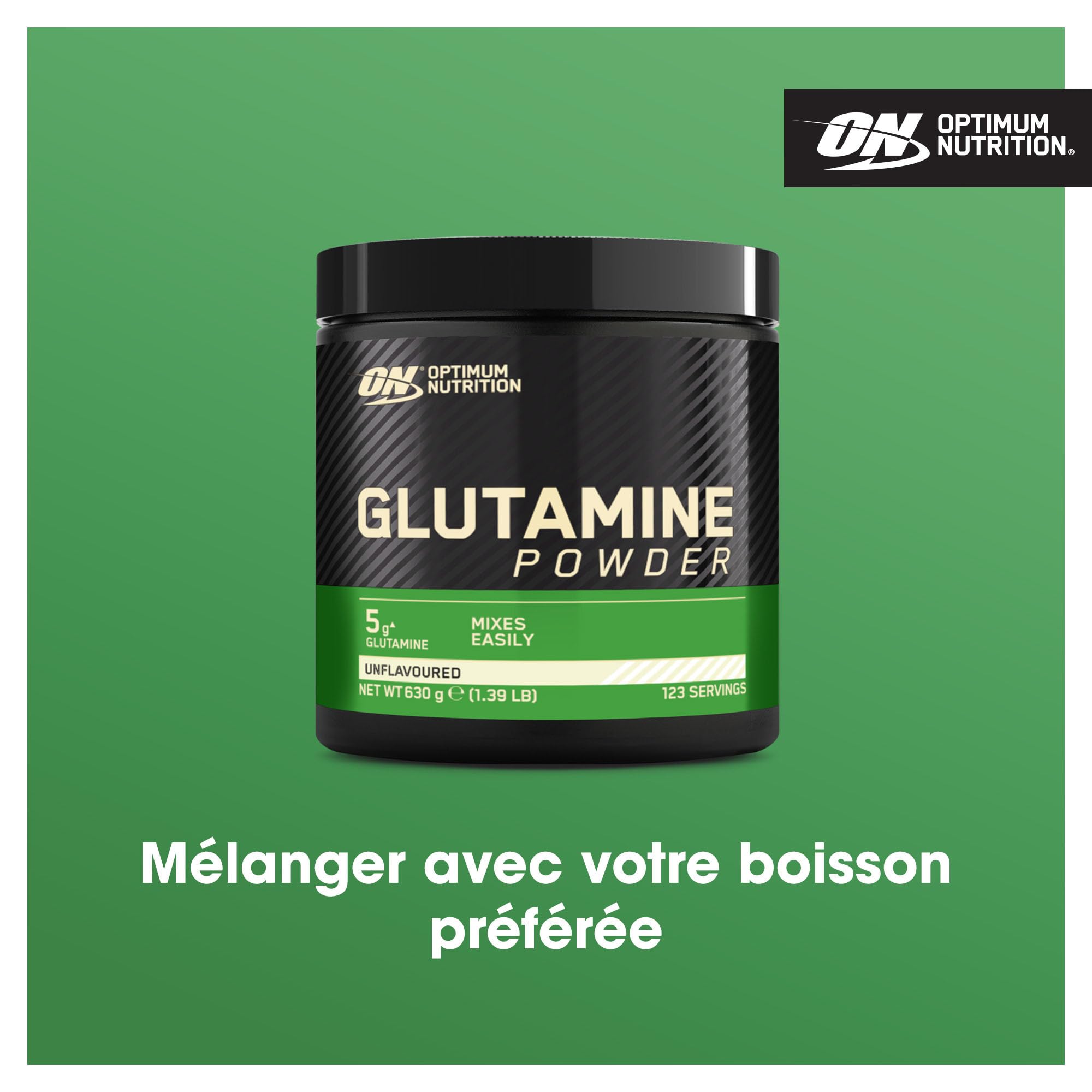 Optimum Nutrition Glutamine en poudre, Acide aminé l-Glutamine en poudre, complément alimentaire pour shake Post et Pre Workout, non aromatisé, 123 portions, 630 g