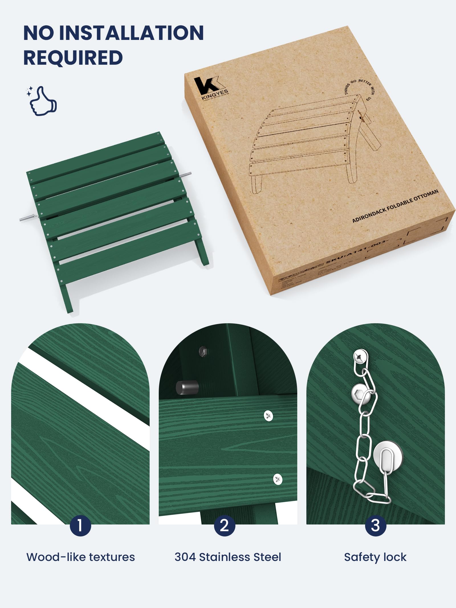 KINGYES Folding Adirondack Ottoman for Adirondack Chair, Green