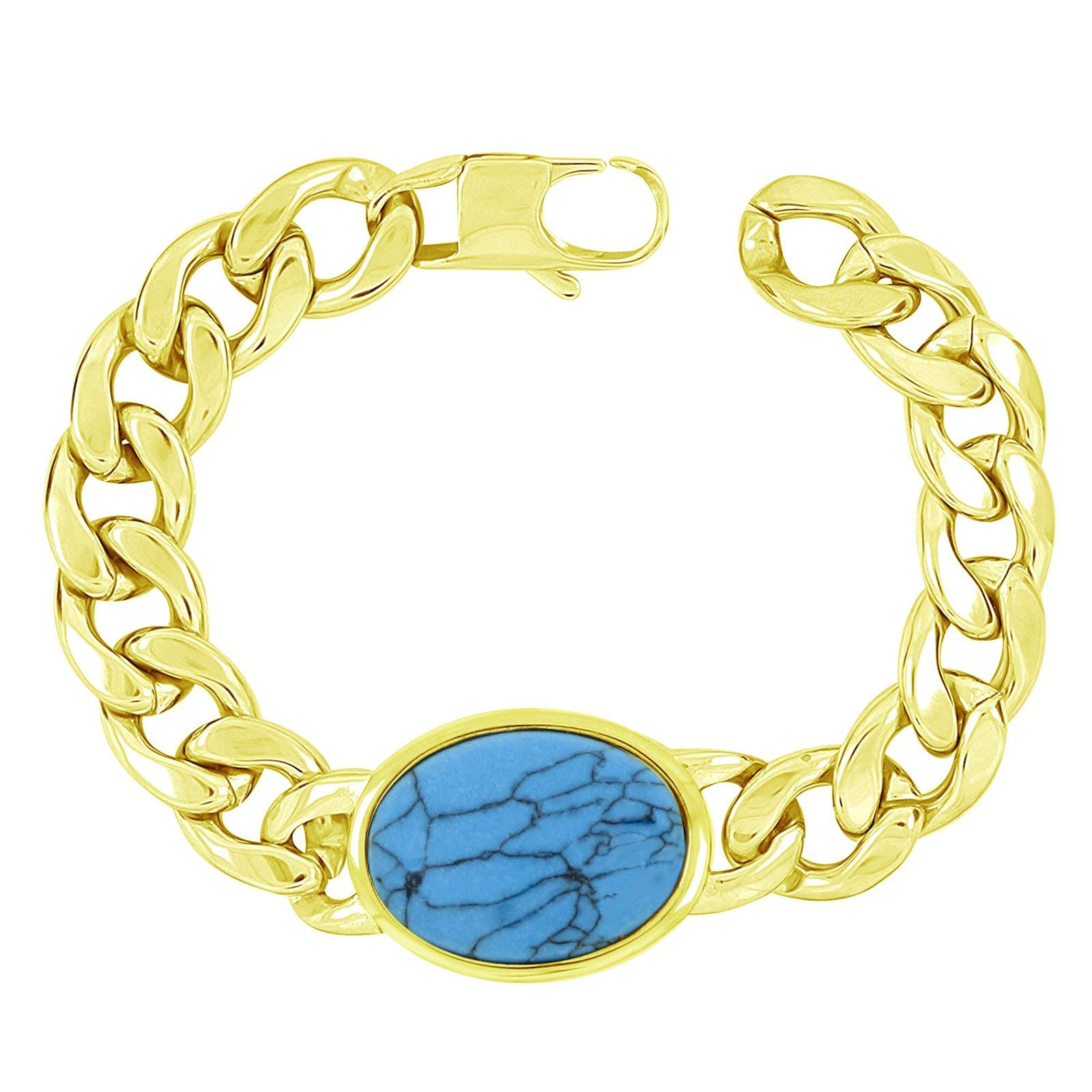 Zivom Salman Curb 18K Gold Plated Stainless Steel Turquoise Bracelet For Men (B013M0ZBWQ) Amazon Price History, Amazon Price Tracker