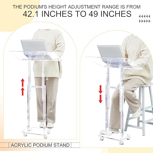 Miniatura 4 de Soporte de acrílico para atriles transparentes, púlpitos para aula, oficina, concierto, conferencias de 23.6 x 15.7 pulgadas, ángulo de altura