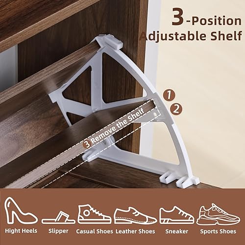 Miniatura 8 de Armario de almacenamiento de zapatos con 2 cajones abatibles, organizador de zapatos de granja para entrada, zapatero estrecho oculto con patas y