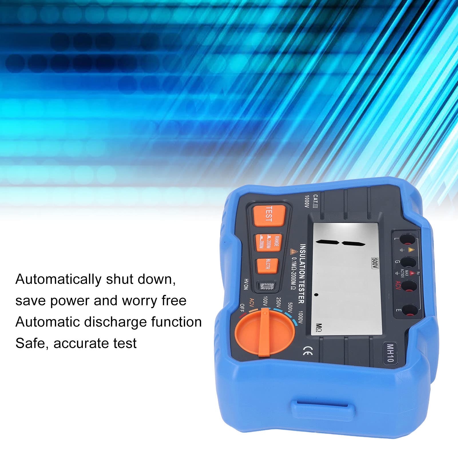 flexman Medidor digital de megaohmios, probador de aislamiento de resistencia a tierra eléctrica de alta precisión con cubierta duradera de protección contra caídas y pantalla grande LCD (Azul)