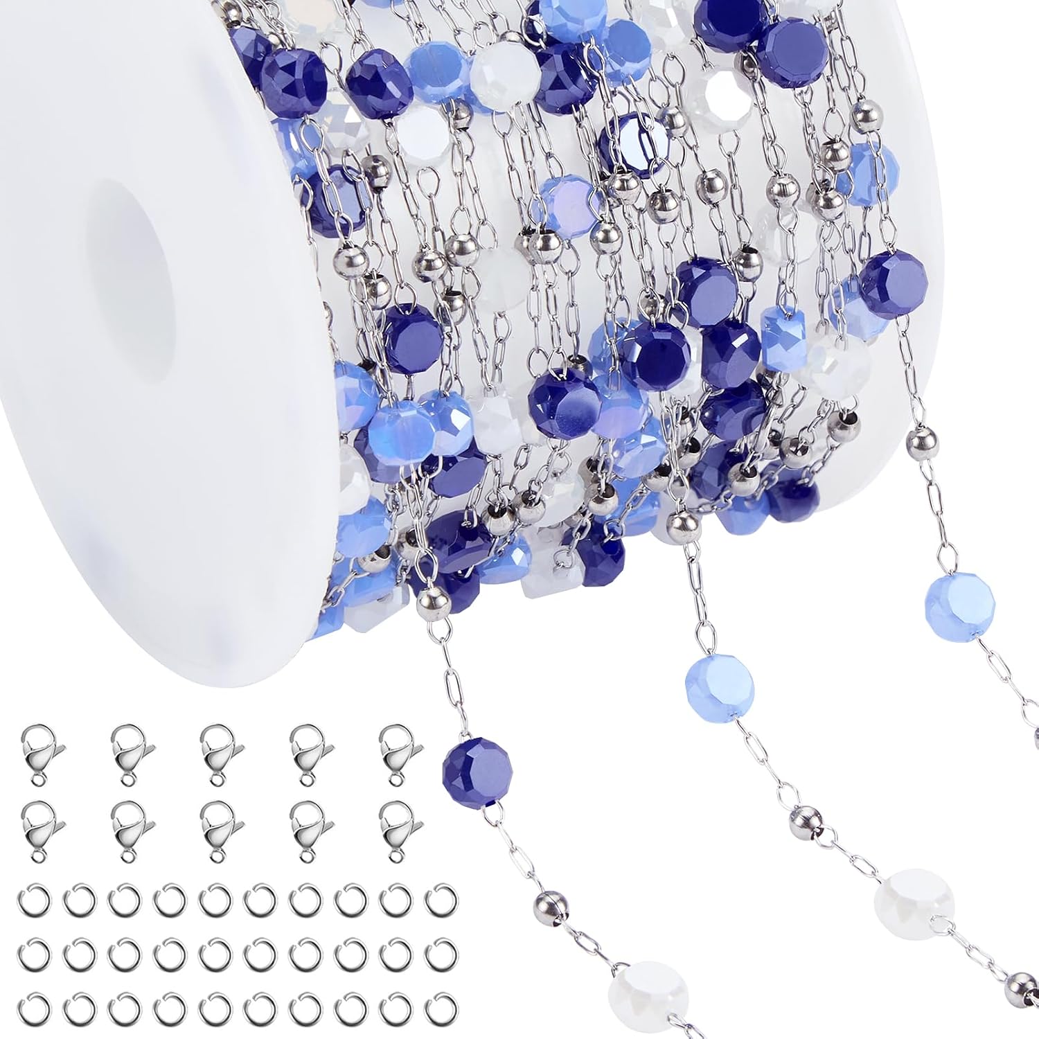 Jabogrii 9.8 Feet Stainless Steel Gold Bead Clean Crystal Jewelry Chain