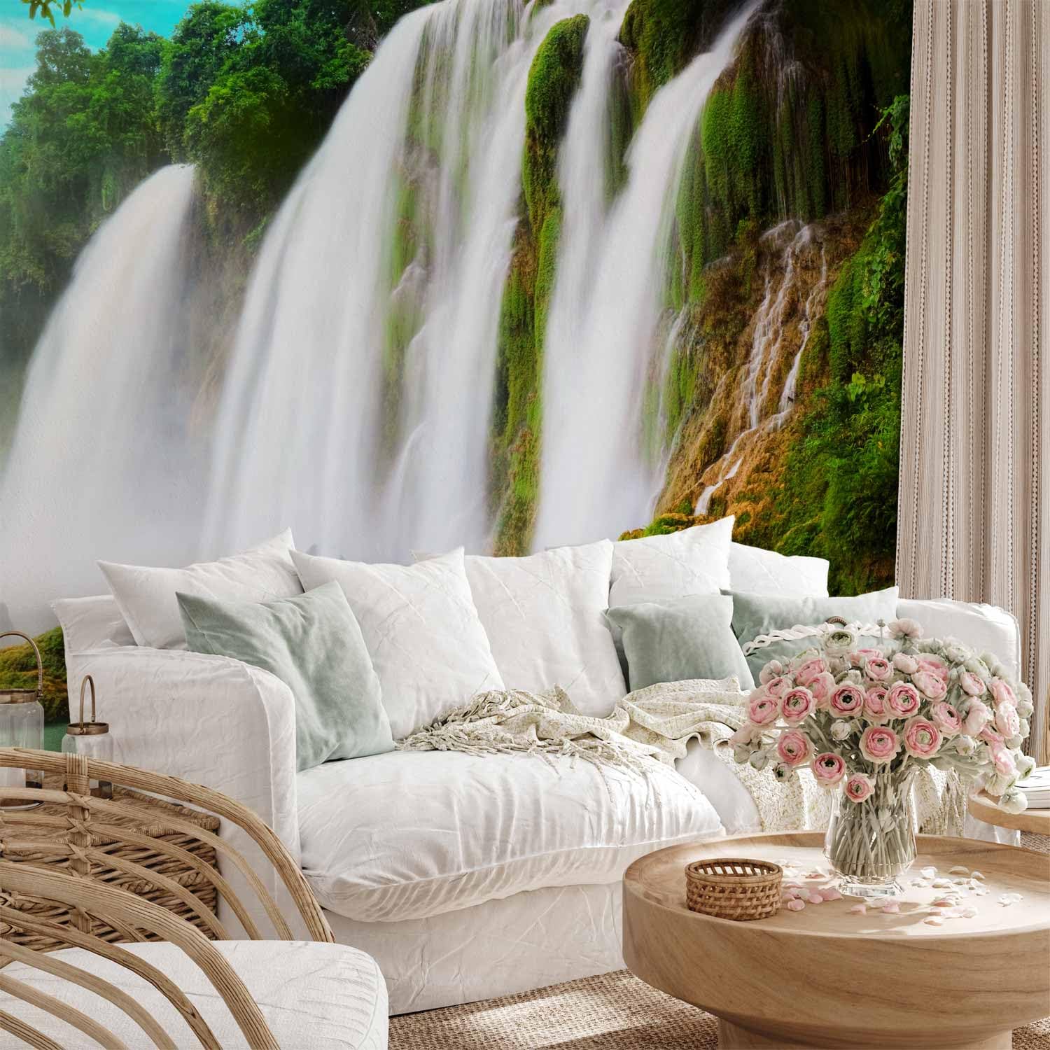 artgeist Wall Mural Waterfall Tropical 135x106 in - Peel and Stick Self-Adhesive Wallpaper Removable Large Sticker Foil Wall Decor Print Picture Design Landscape Detian Falls 100403-267
