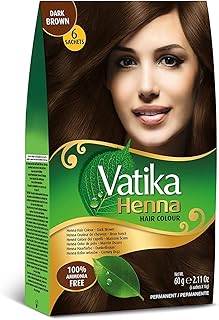 Dabur Vatika Henna Hair Color - Henna Hair Dye, Henna Hair Color and Conditioner, Zero Ammonia Henna for Strong and Shiny Hair, 100% Grey Coverage, 6 Sachets X 10g (Dark Brown)