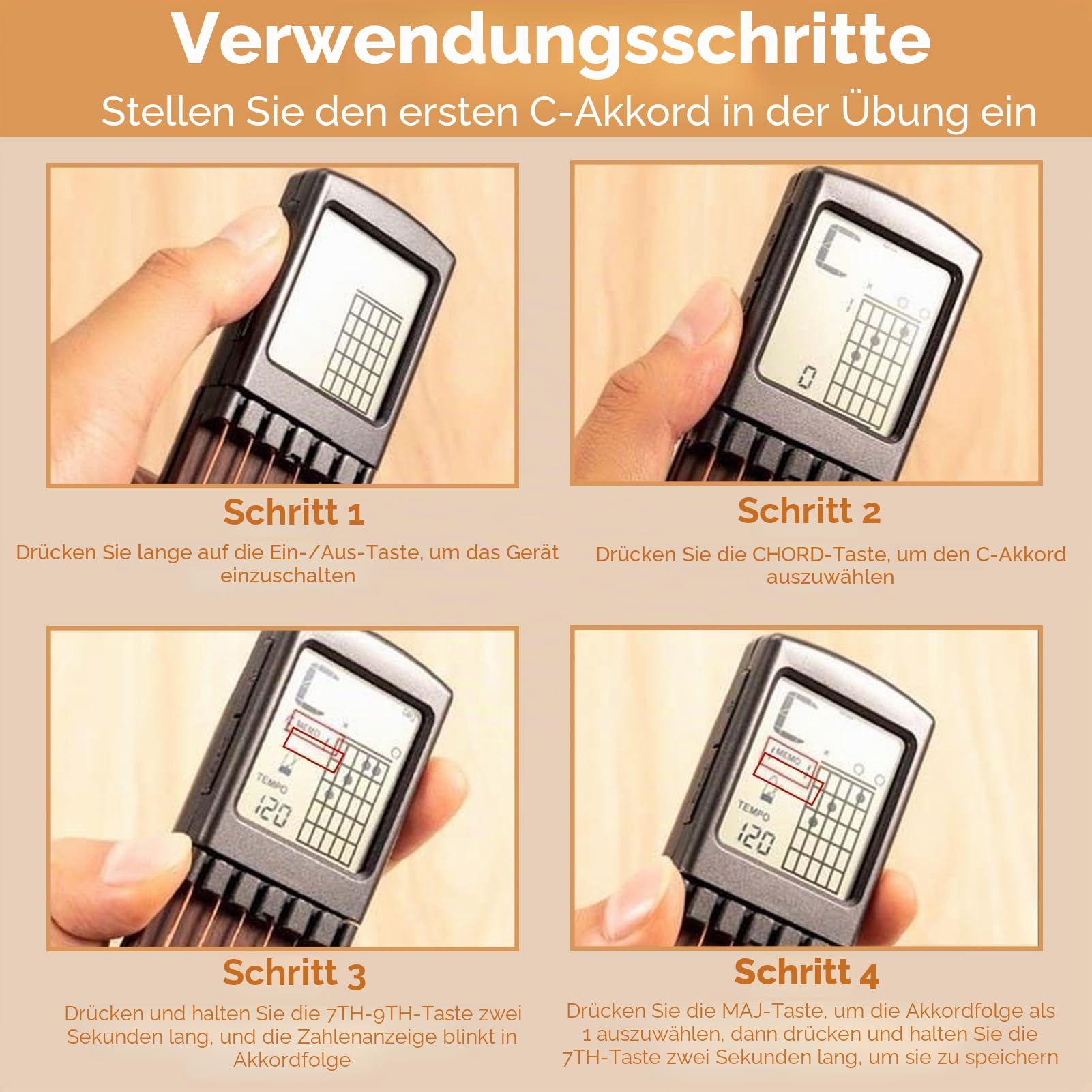 Taschengitarren Übungshals, 29x5x4cm/11,4x2x1,6 Zoll Mini 6-Bund Gitarren Übungswerkzeug Tragbares Akkordtrainer mit drehbarem Chart-Bildschirm Gitarren Akkord Trainer Hals Akkord Tool für Anfänger