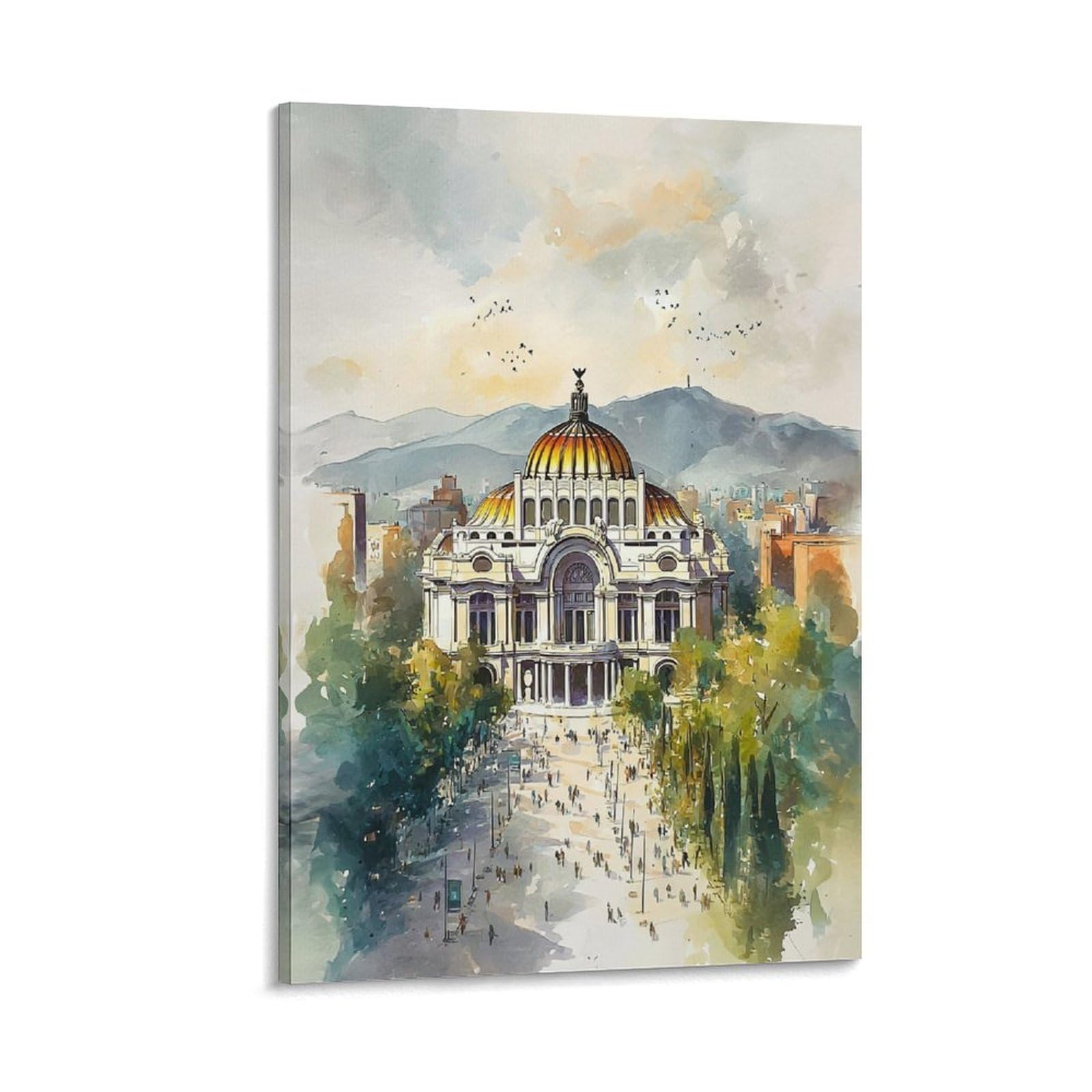 XWYMXZ Mexico City Watercolor 24x36inch(60x90cm) Vintage Travel Poster Watercolor Canvas Art