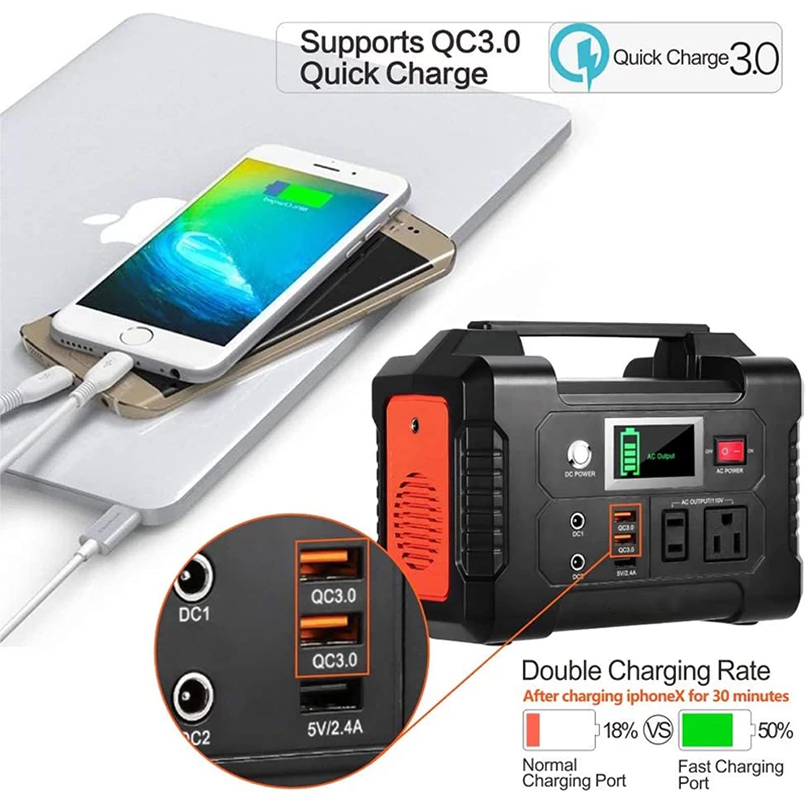 Centrale Électrique Portable 110V, Chargeur De Batterie De Générateur 200W 40800Mah Alimentation En Énergie Extérieure Pour Les Urgences De Camping En Plein Air RV Accueil