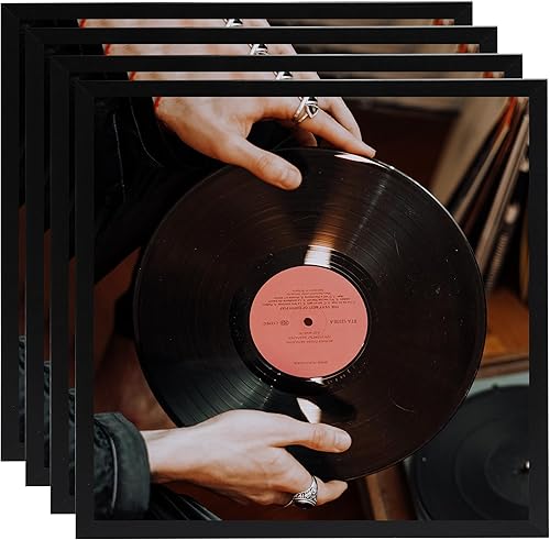 OMISHE Paquete de 4 marcos de disco de vinilo de 12.5 x 12.5 pulgadas, color negro, marco de PVC para colgar en la pared, juego de 2, cubiertas de OMISHE Paquete de 4 marcos de disco de vinilo de 12.5 x 12.5 pulgadas, color negro, marco de PVC para colgar en la pared, juego de 2, cubiertas de