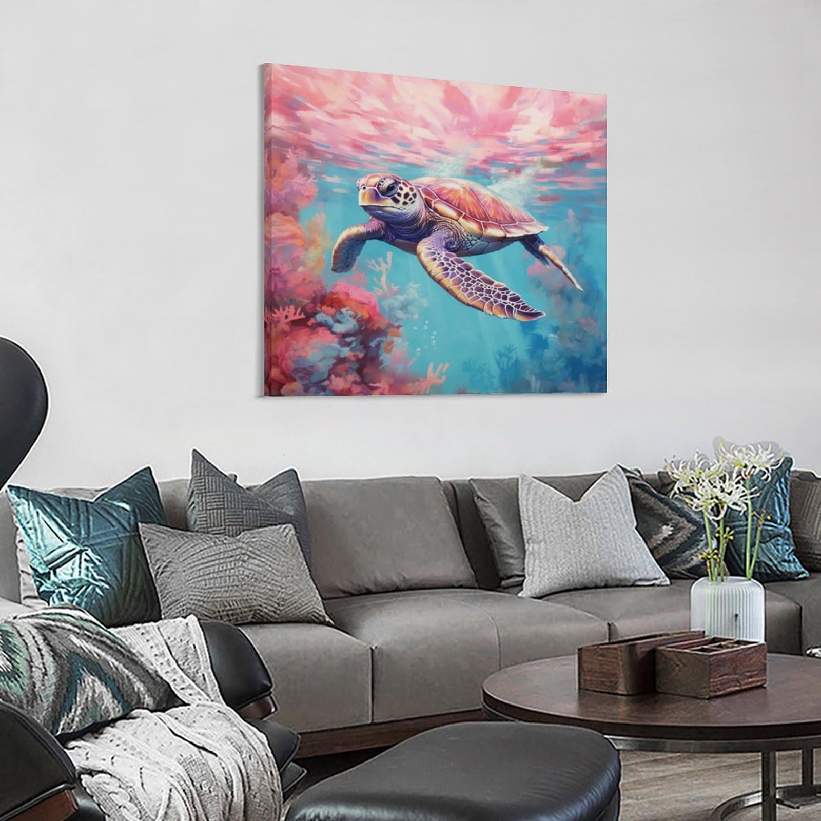 Amazon.co.jp: 絵画 ウミガメインテリア 絵画 超リアルな動物イラスト
