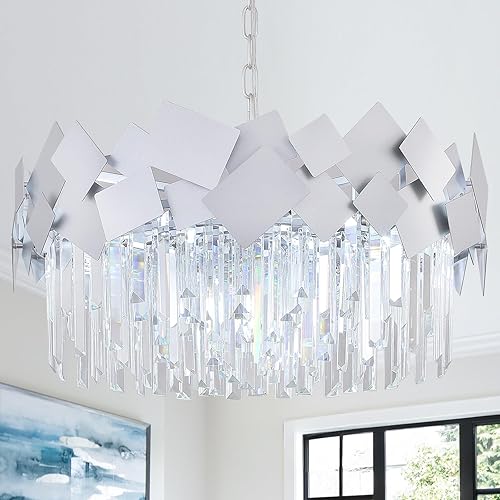 Miniatura 13 de Candelabros de Cristal Modernos 24" Candelabro Redondo Negro de Lujo K9 Accesorio de Lámpara de Techo de Cristal Candelabro de Montaje al Ras Tipo