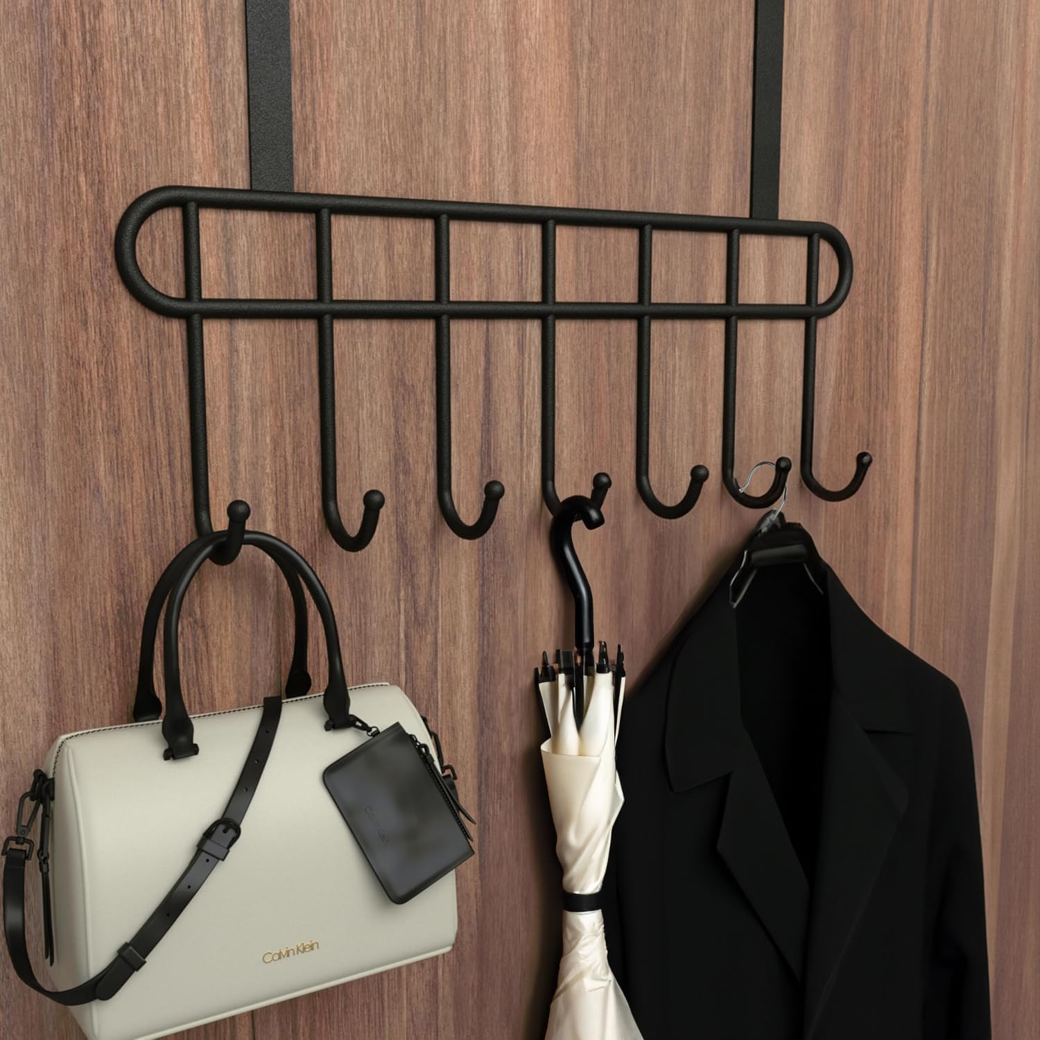 by Trendy Home Over-The-Door Hook (Pack of 1), Heavy-Duty Over Door Hanger Holder for Coat Hanging, Robe, Hat, Clothes, Towels, Bathroom Organiser, Towel Rack, 7 Hooks, Matte Black