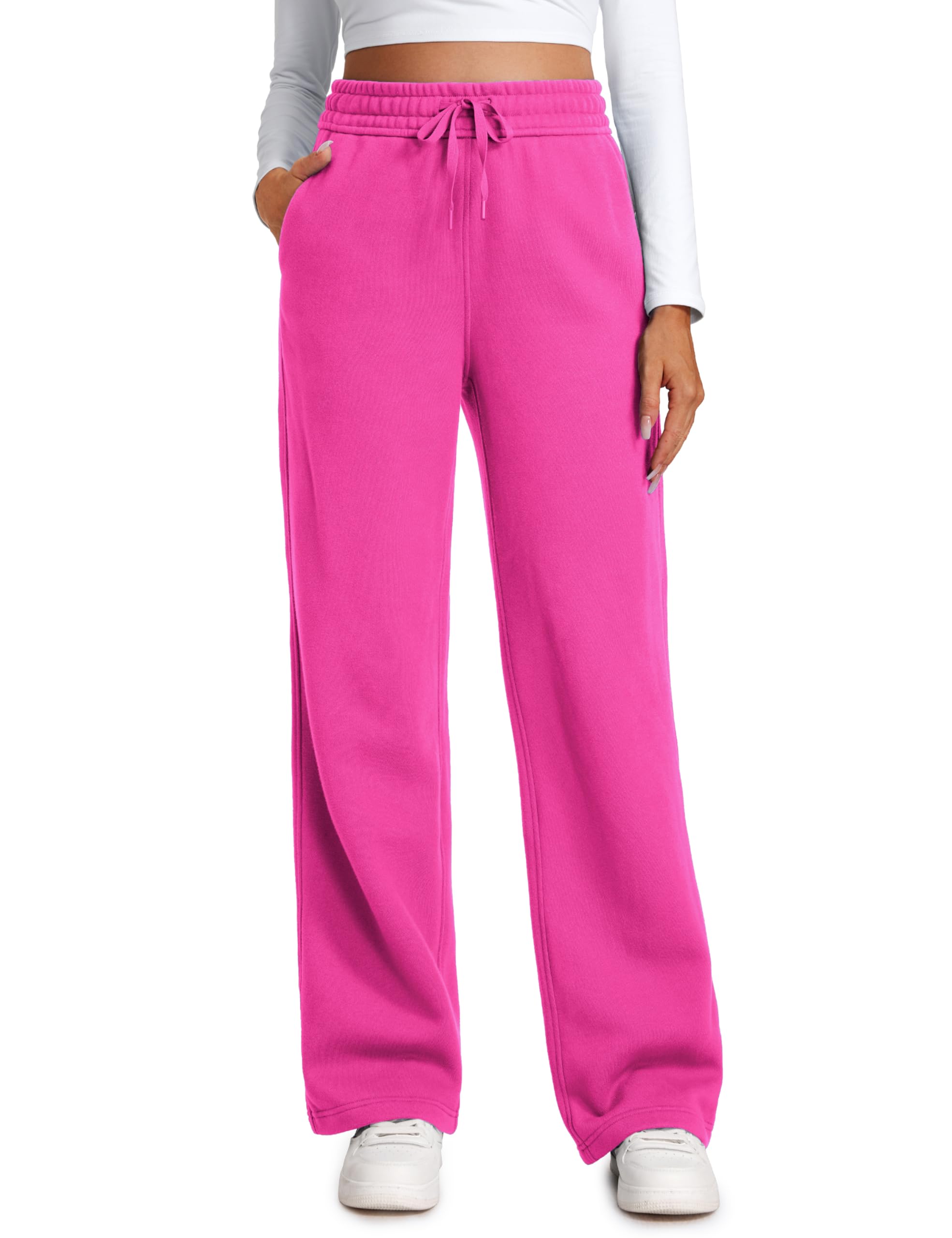 CRZ YOGA Cotton Fleece Lined Sweatpants Women 28"/30"/32" - Straight Leg Casual Lounge Pants with Pockets Winter Warm