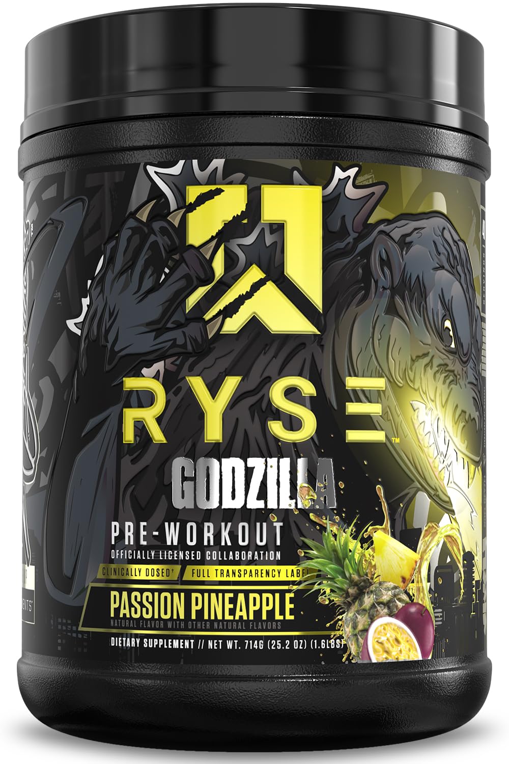 Ryse Noel Deyzel x Godzilla Pre Workout | Intense Pumps, Energy, & Focus | Citrulline & Beta Alanine | 400mg Total Caffeine | 40 Servings (Passion Pineapple)