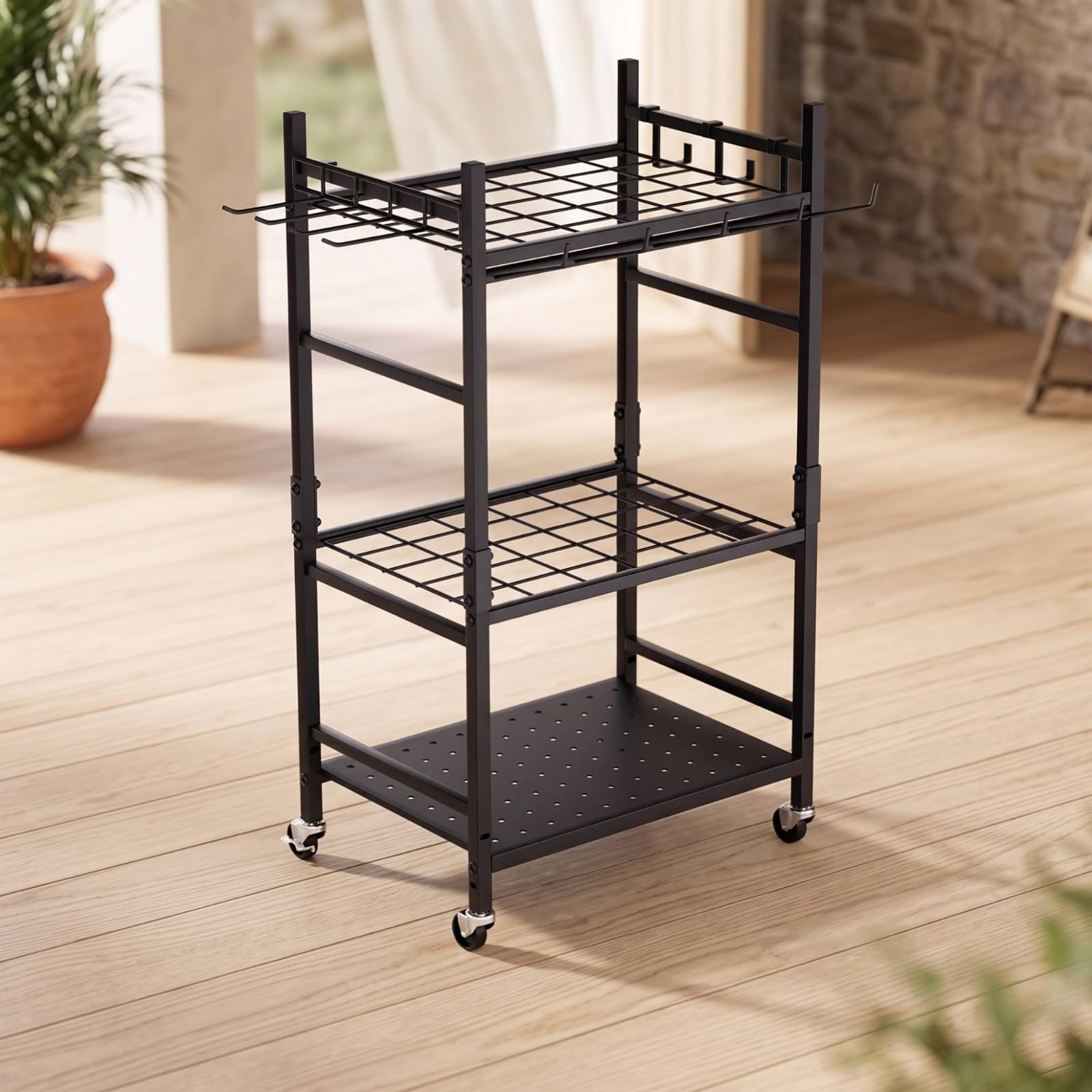 KESOTO Porte-Outils Jardin à 3 Niveaux Chariot Porte-Outils avec Roues Vertical Rangement pour Atelier
