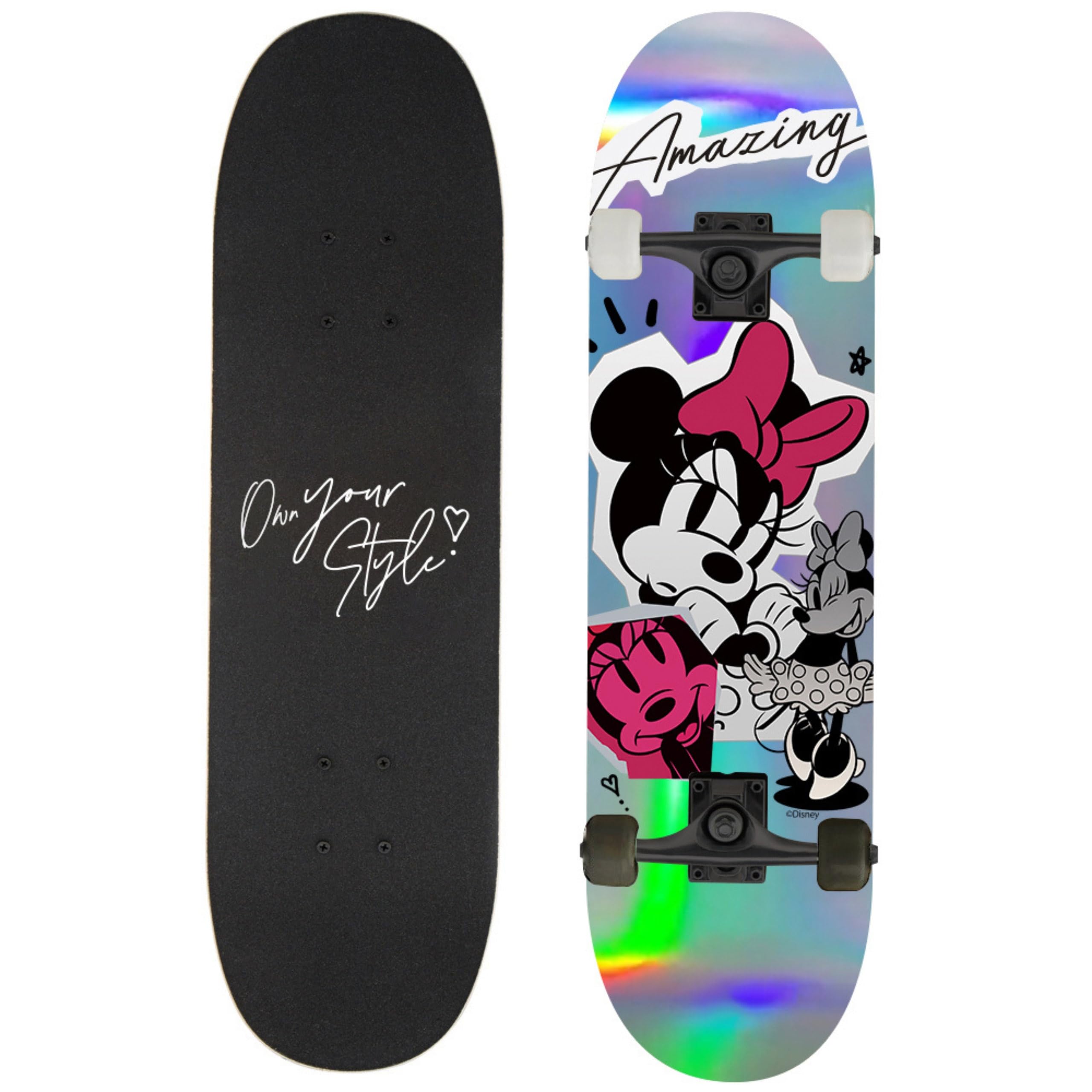 Wooden, YOUTH skateboard 79cm, non-slip deck, LARGE, up to 100kg (DISNEY Minnie Mouse HOLO)