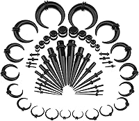 Memsion 54-Piece Ear Stretching Kit 14G-00G Acrylic Tapers, Plugs & Crescent Buffalo Gauges - Hypoallergenic Piercing Set