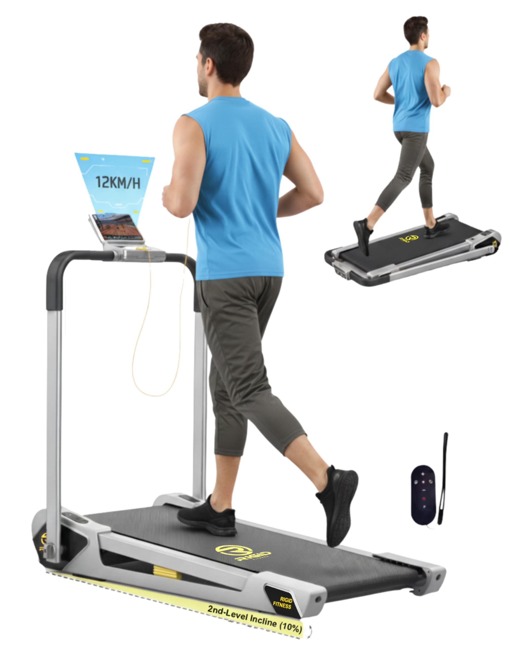 Foldable Treadmill for Home & Office - Under Desk Walking Pad with Remote Control, Powerful & Quiet Motor, Ideal for Cardio, 220lbs/100kg Max Load, Inclined Jogging Pad (6 to 12Km/h)