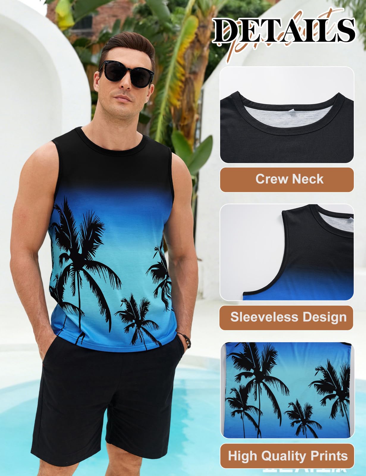 heekpek Camiseta Sin Mangas Hombre Camisetas Tirantes Transpirable Estampado Palmera Tank Top Playa Deporte Gym Gimnasio Fitness