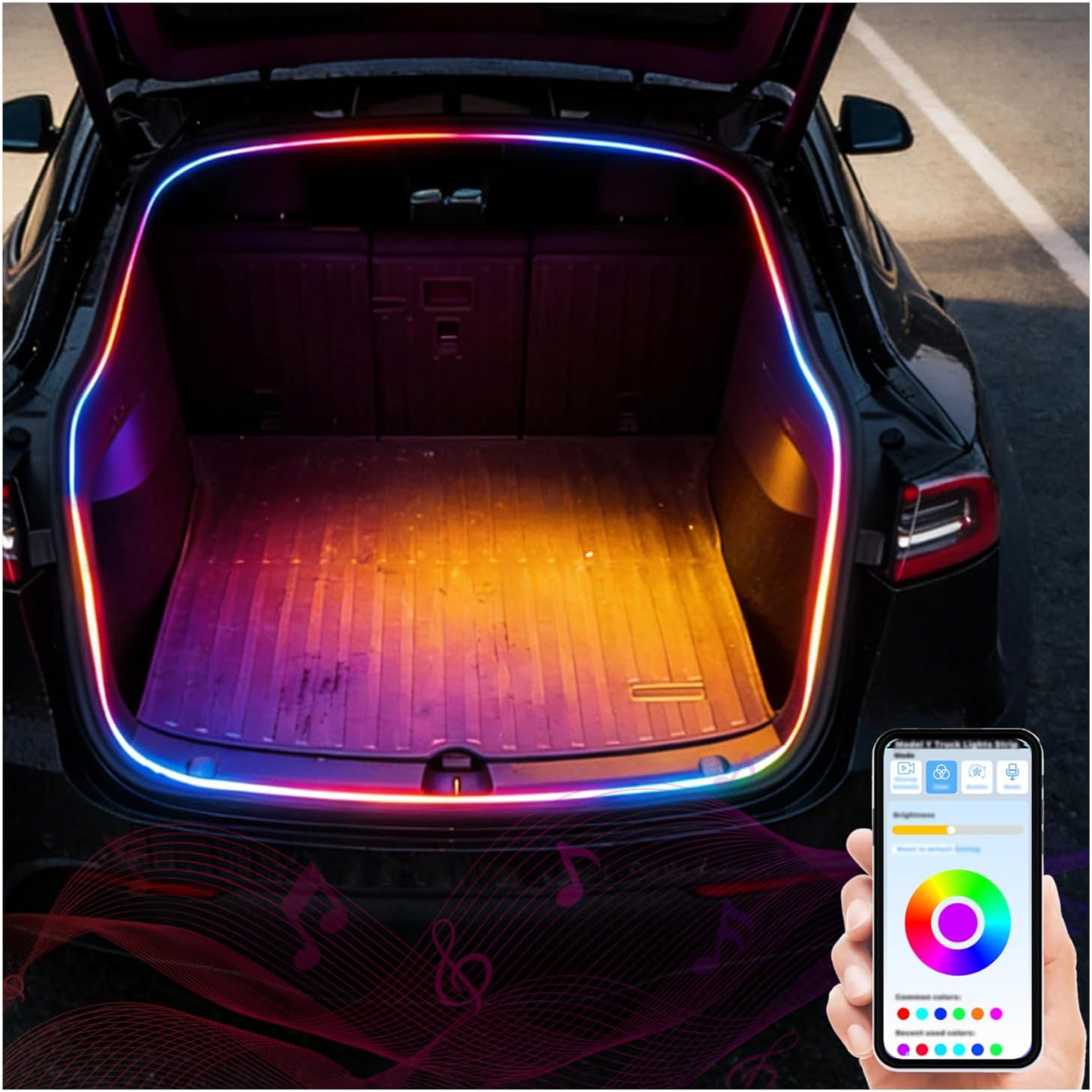 KEWISAUTO LED Trunk Light Strip for Tesla Model Y & Juniper 2021-2026, APP-Controlled RGB Ambient Neon Lights with Auto On/Off, Waterproof Silicone for Car Trunk & Camping Atmosphere