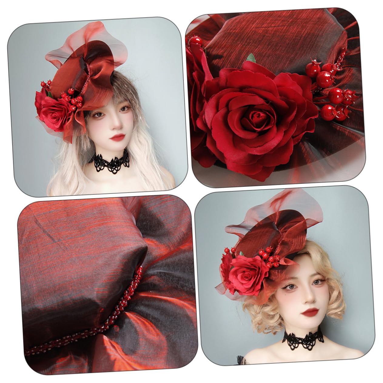 SOIMISS 4piezas Sombrero De Fiesta Decorativo Rosas Rojas Elegante Tocado Para Bodas Festivales y Eventos Especiales Accesorio Femenino Ligero y Cómodo