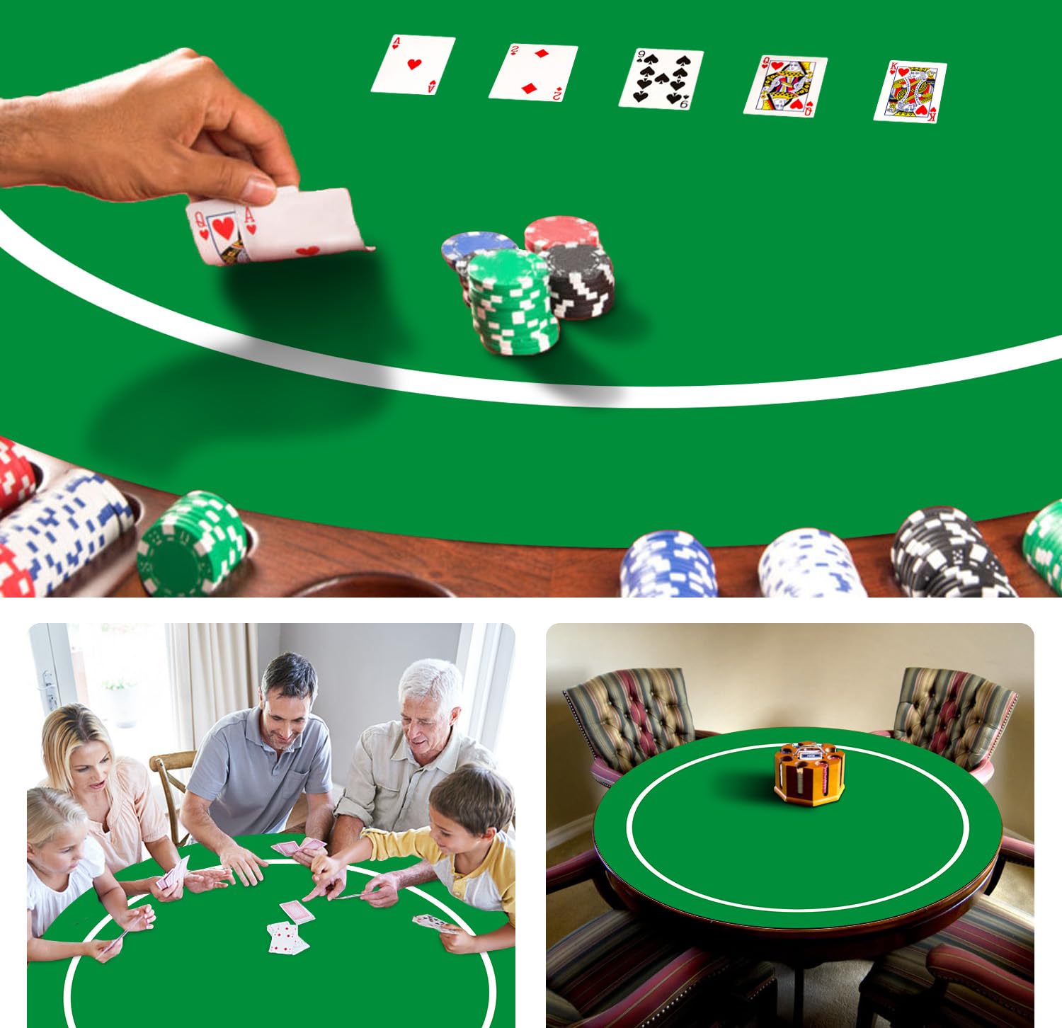 LaiEr Tapis de Poker Rond 24/31/ 47/ 55Pouces 6-8 Personnes Texas Hold'em Pad en Caoutchouc,Table Pliable,Tapis Table de Poker Portable,Adapté aux Jeux de Poker,Blackjack.