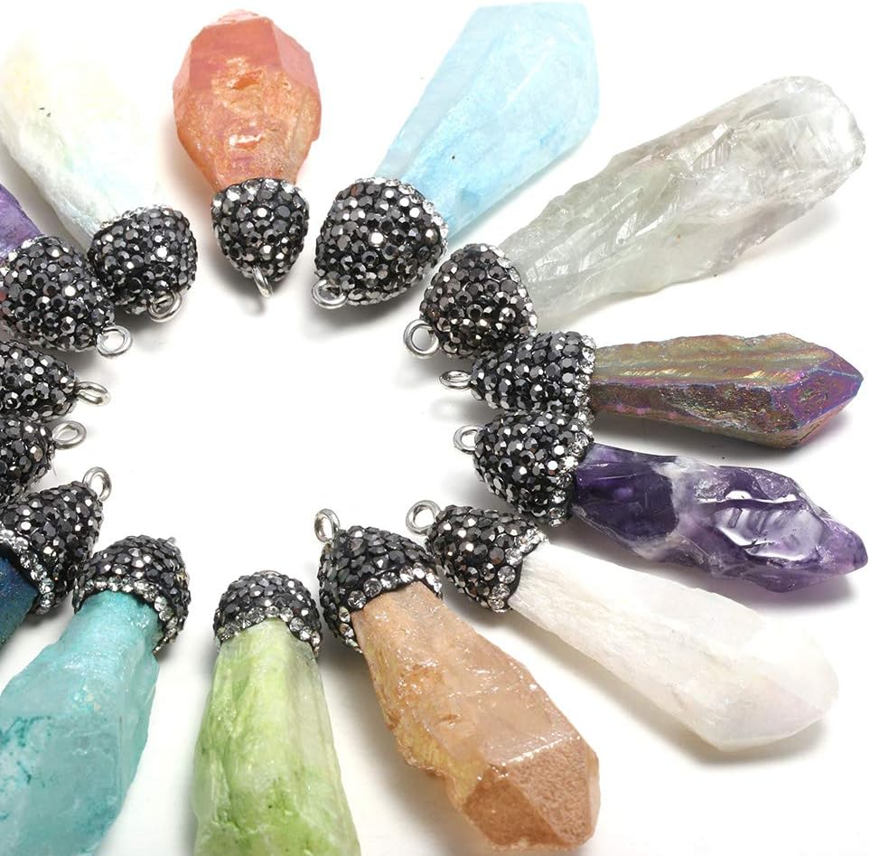 Natural Stone Pendants,Crystal Quartz Gemstone Irregular Shape Block Charms Pendants for Jewelry Making (Random Color 5Pcs) - Image 3