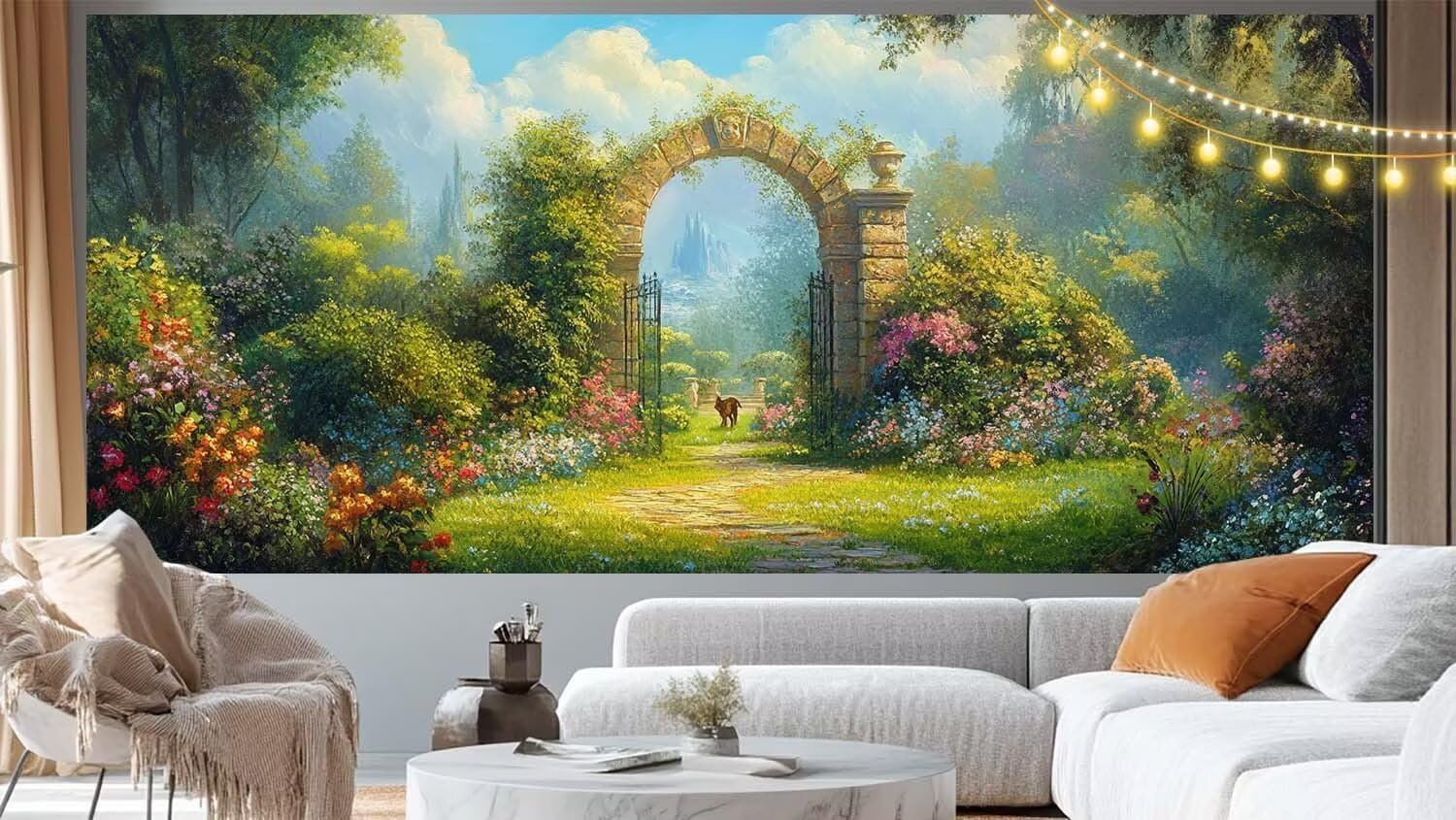 Diamond Painting Adulte Grand Format 200 x 100 cm, Diamond Painting Jardin Peinture Diamant, Broderie Diamant Kit Complet 5D DIY Cristal Peinture Point de Croix pour Décoration Murale Maison Mer m697