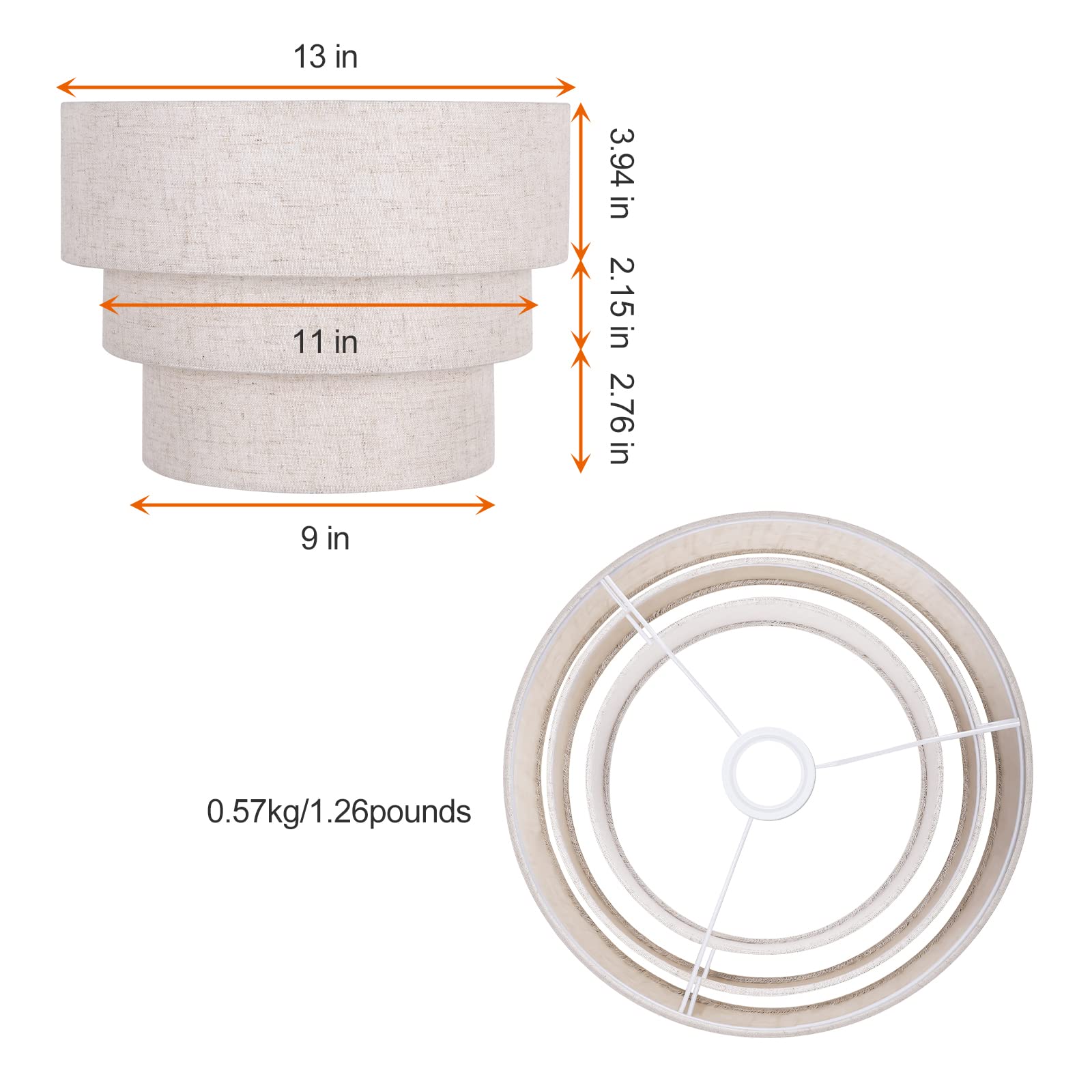 3-Tier Lamp Shade for Floor Lamps, 13 inch Large Pendant Lampshade, Hanging Light Cover Beige