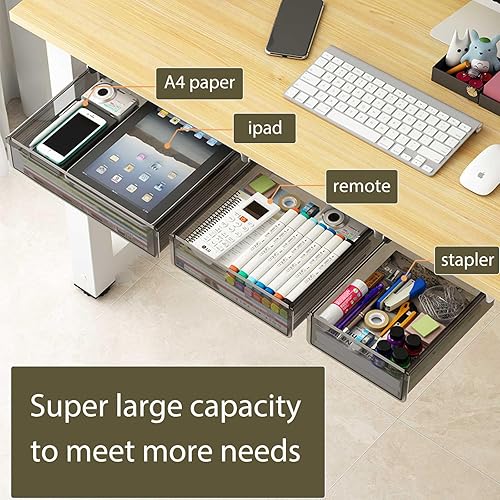 Miniatura 5 de Paquete de 2 organizadores para debajo del cajón, almacenamiento deslizante debajo del escritorio, accesorio de cajón autoadhesivo para oficina,