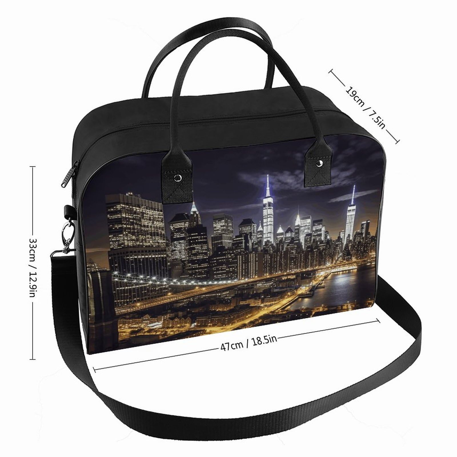 Multifunktionale Reisetasche, Motiv: Stadt bei Nacht, bedruckt, Reisetasche, Handgepäcktasche, Übernachtungstasche, Wochenendtasche, Schwarz, Einheitsgröße, Schwarz, Einheitsgröße