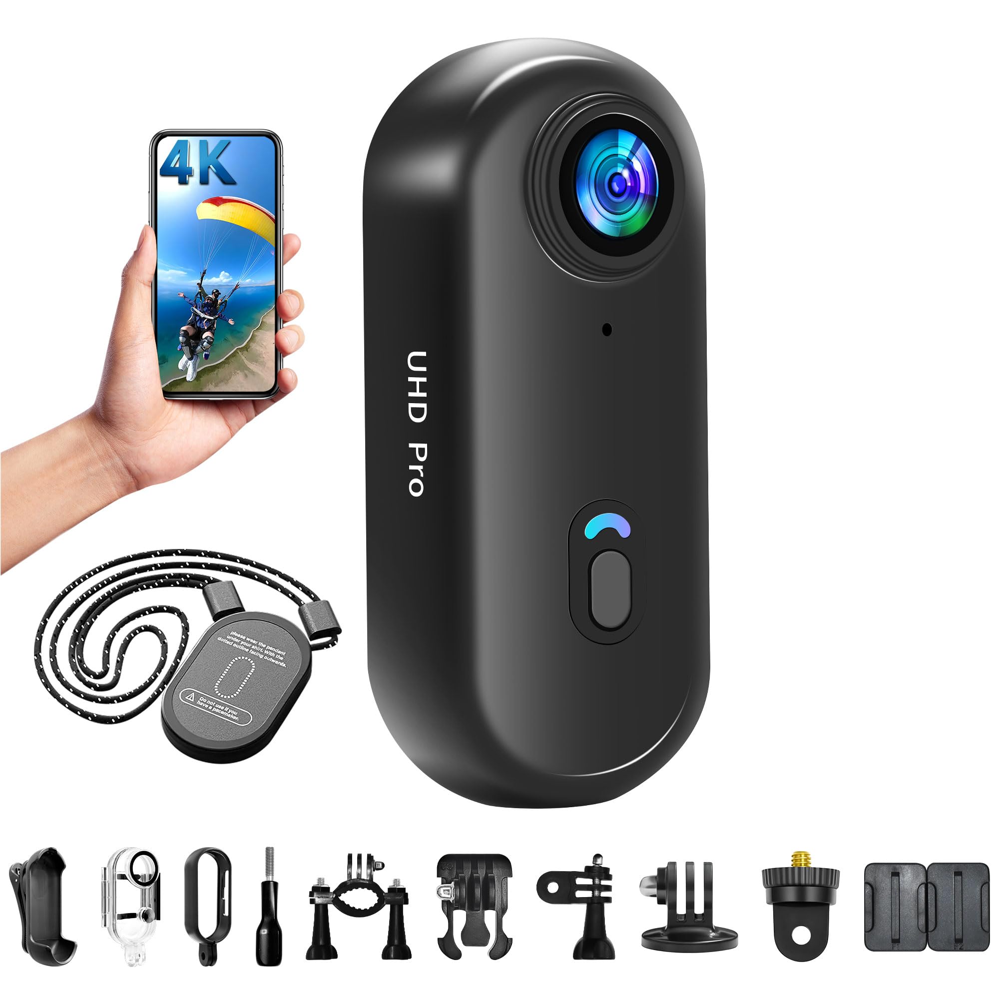 Mini Action Cam WiFi, cámara submarina 4K, resistente al agua hasta 30 m, manos libres, apto para cualquier lugar, cámara de casco de 360°, para motocicleta, bicicleta, bodycam, mini cámara