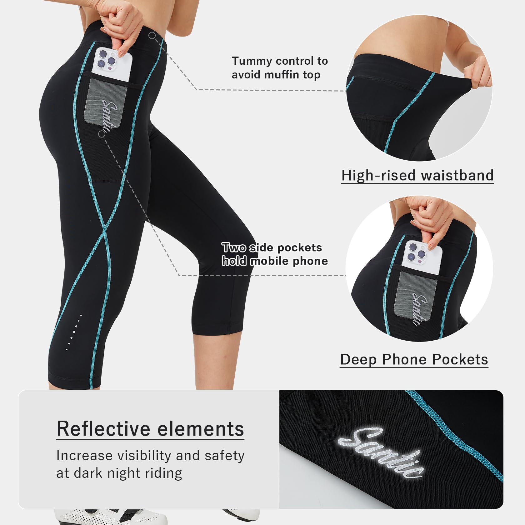 Santic Pantacourt de cyclisme rembourré 4D pour femme