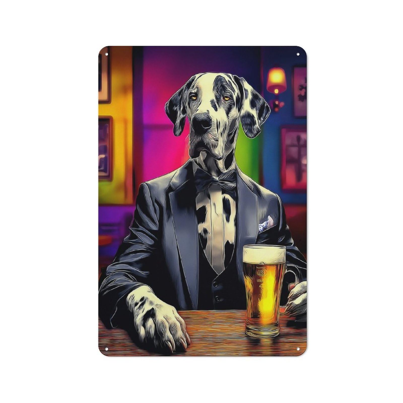 Junmoney Dog In Tuxedo Enjoying Beer Office Metal Sign With Design 30X20cm, Classic Study Room Decor For Office, Study, Studio Or Hallway