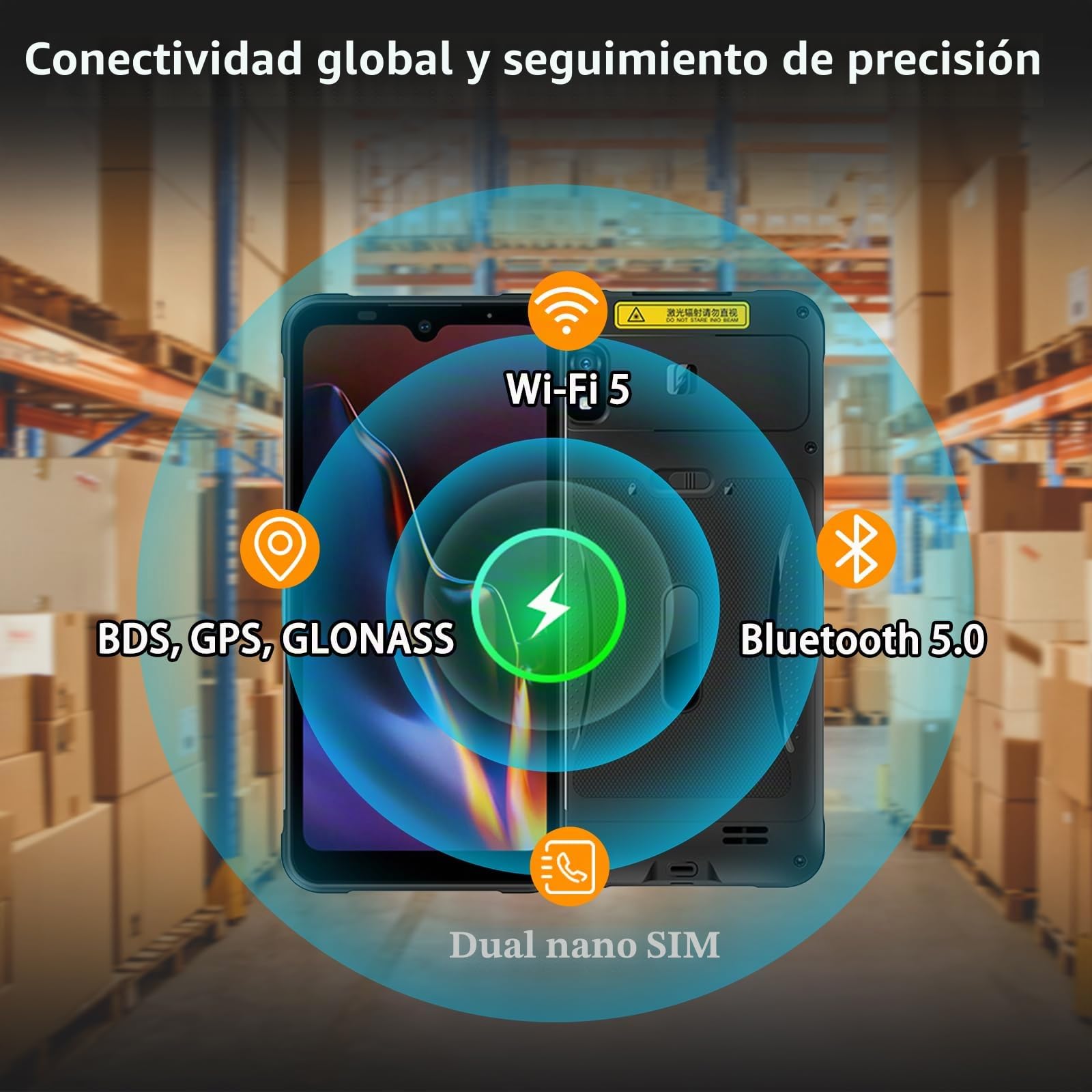 Escáner de Códigos de Barras Android 15, PDA Industrial Rugerizada con Pantalla Táctil de 6.08", 4GB+64GB, Escáner 1D/2D, IP68, 4G/Wi-Fi 5/BT 5.2, Batería de 5000mAh