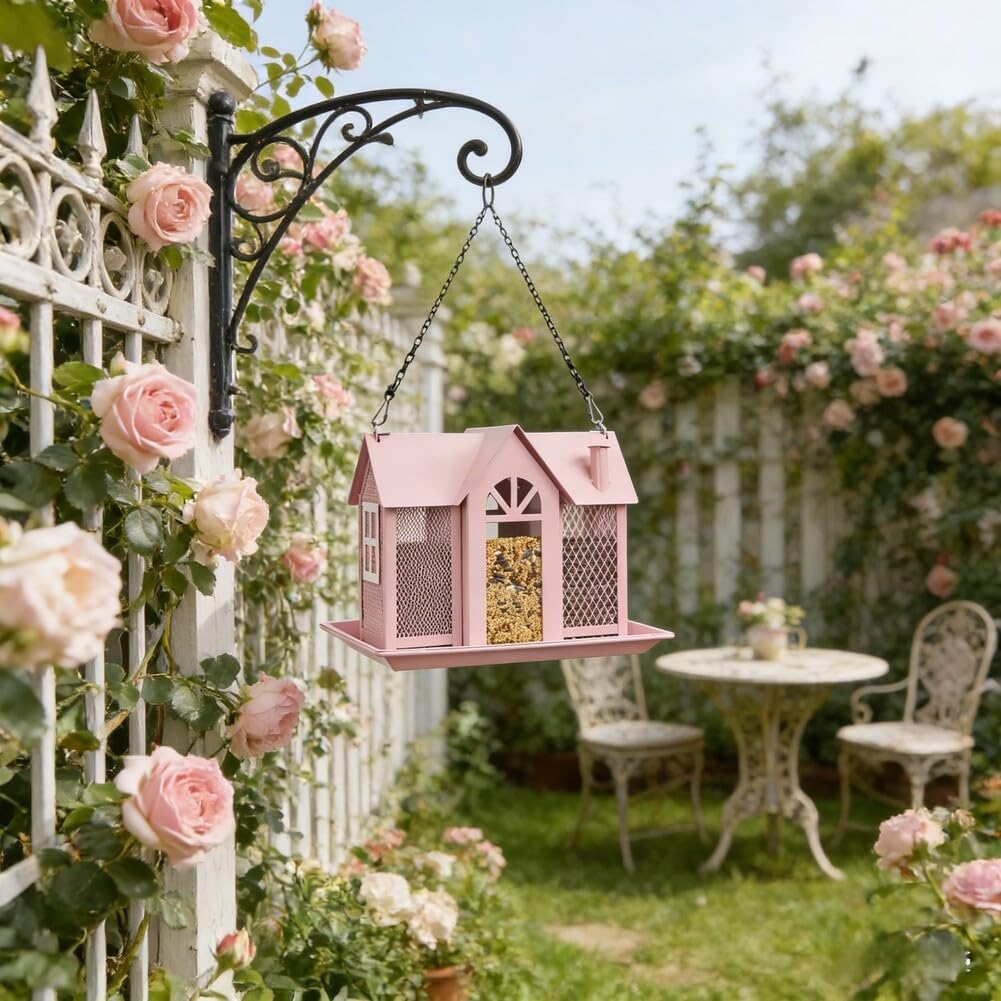 Mangiatoia per uccelli in metallo, creativa, altalena, casa, colibrì, decorazione da giardino da appendere (nero)