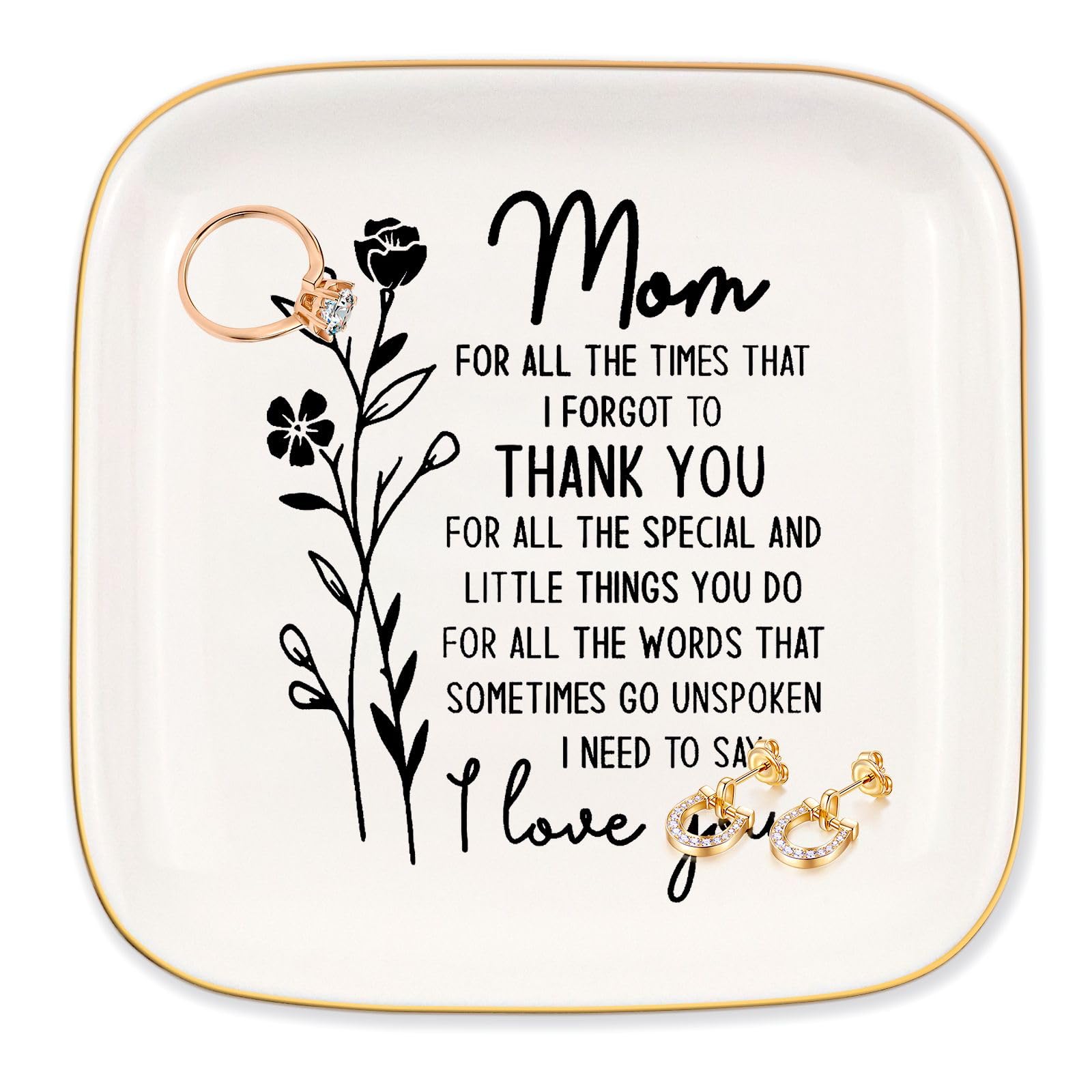 Daughter Ceramic Ring Dish Jewelry Tray, My Dear Mom, Unspoken I Need to say I Love You! Mother's Day, Birthday, Christmas, Thanksgiving Gift