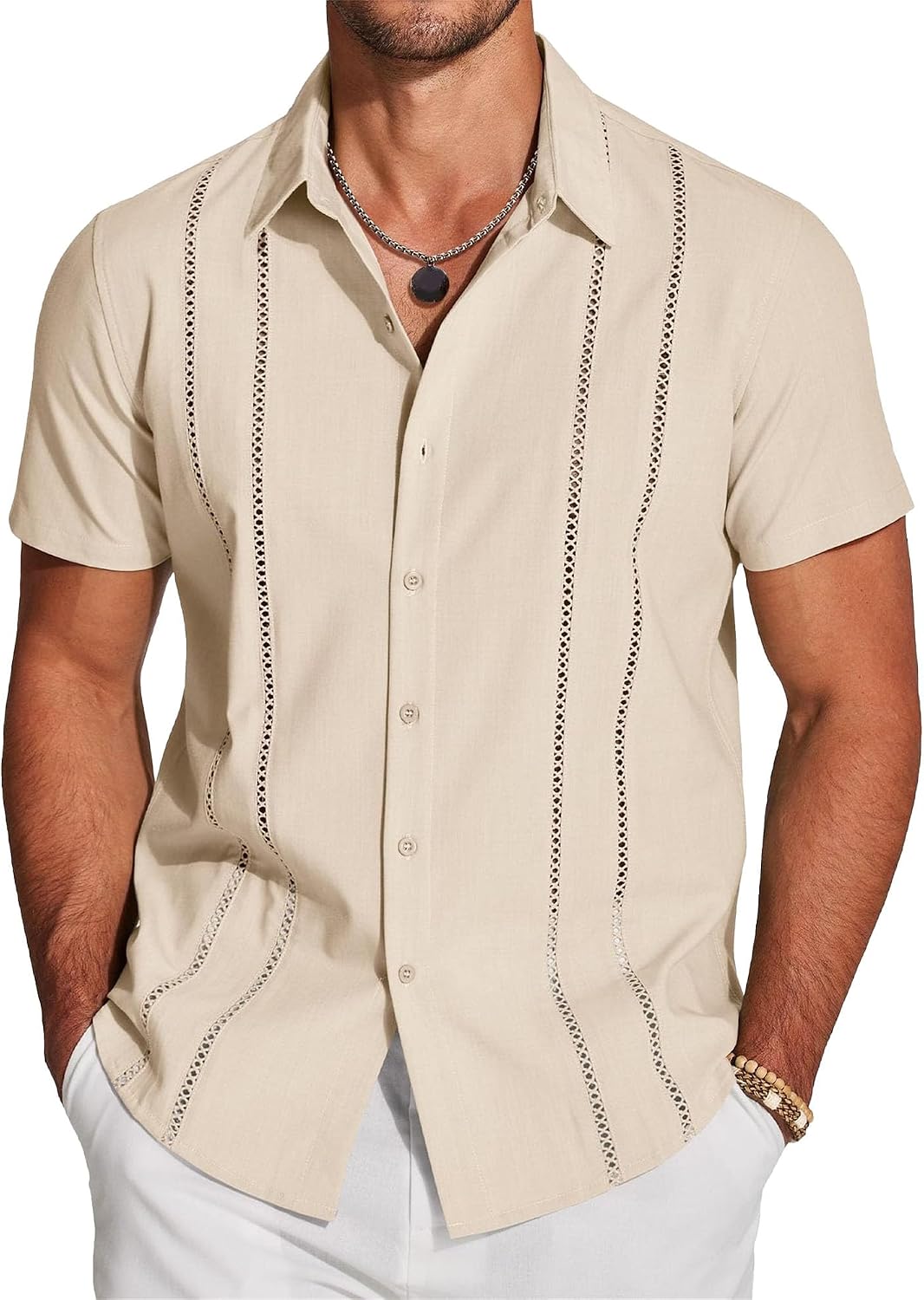 Men's Short Sleeve Shirts Cotton Casual Button-Down Shirt Lightweight Breathable Summer Tops