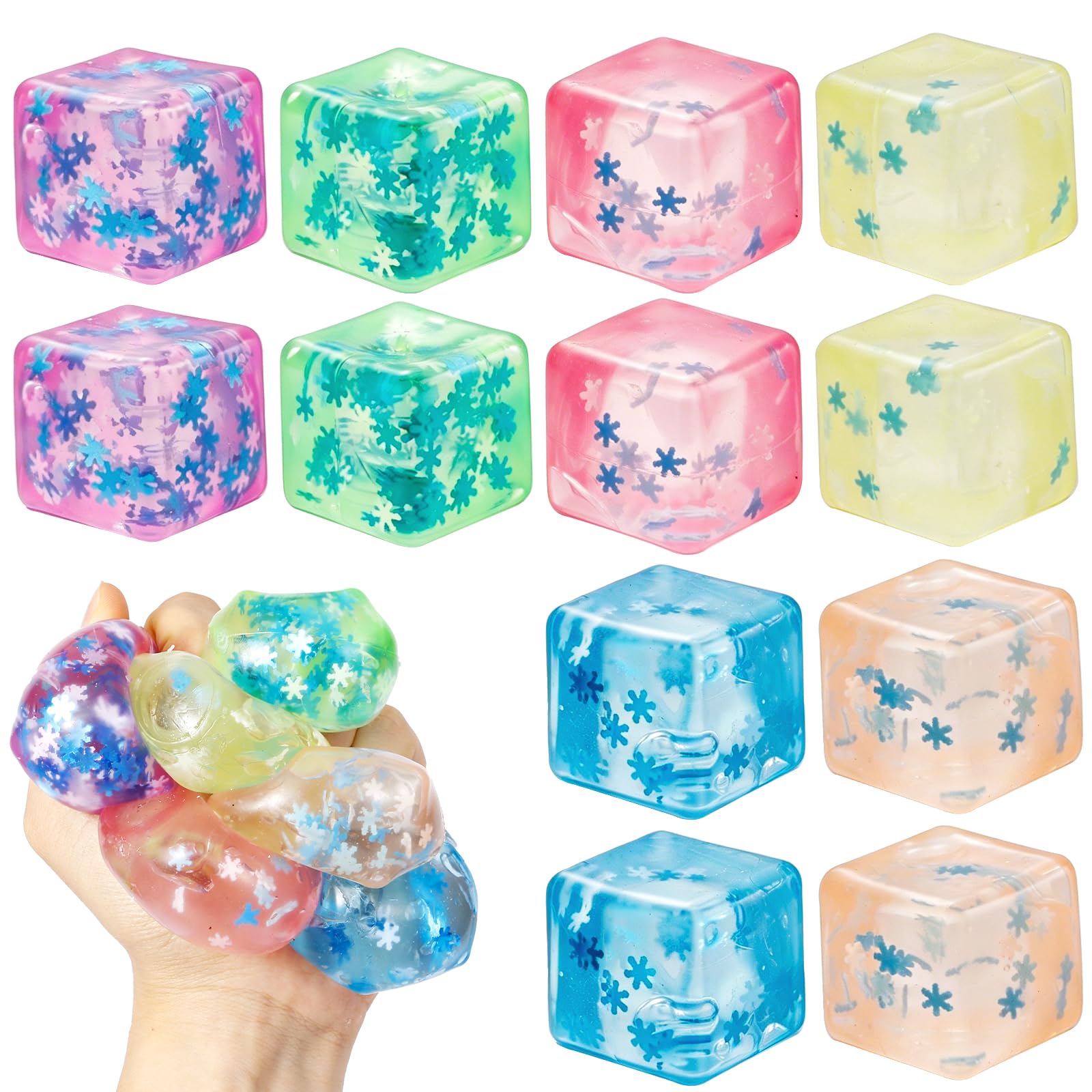 Photo 1 of 12 Pack Ice Cube Stress Ball Snowflakes Inside, Small Cube Fidget Toys, Sensory Fidget Toys for Anxiety Stress Relie?Slow Rising Ice Cube Stress Balls for Adults Kids?Classroom Prize Box