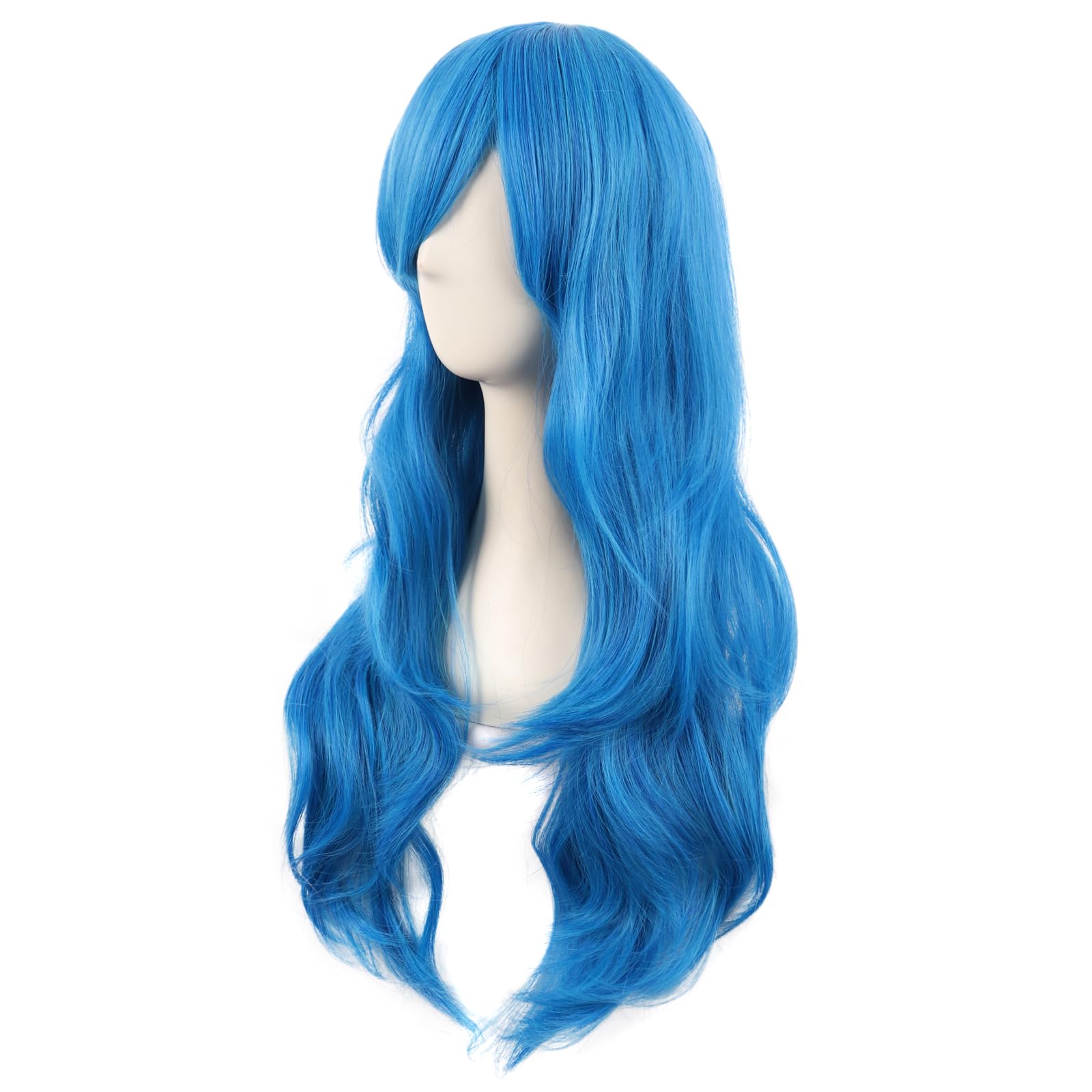 MapofBeauty 28 Inch/70 cm Women Side Bangs Long Curly Hair Cosplay Synthetic Wig (Mixed Vivid Blue) - Image 3